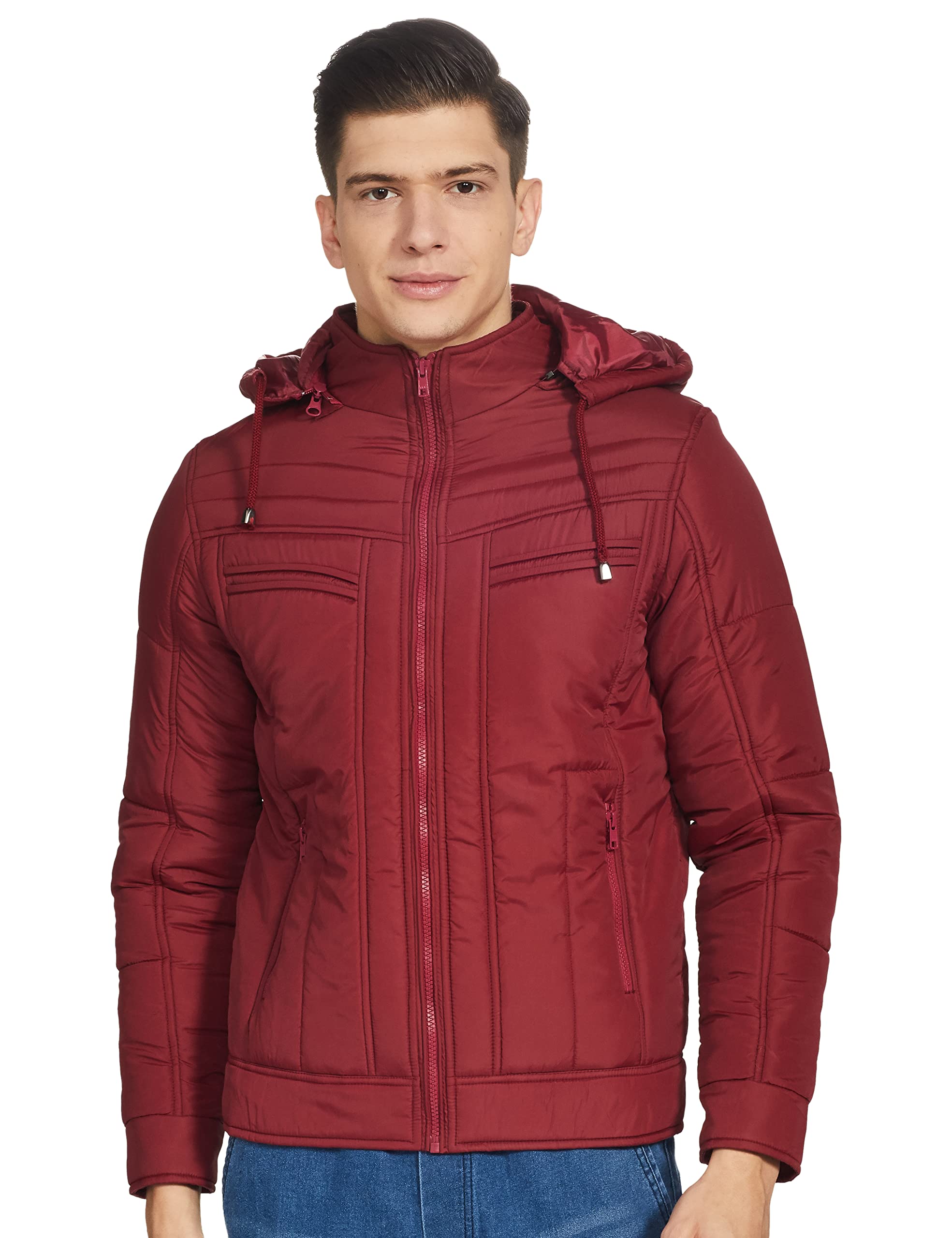 CazibeMen's Solid Jacket (70322BT_Red_L_Red_Large), Red, 44