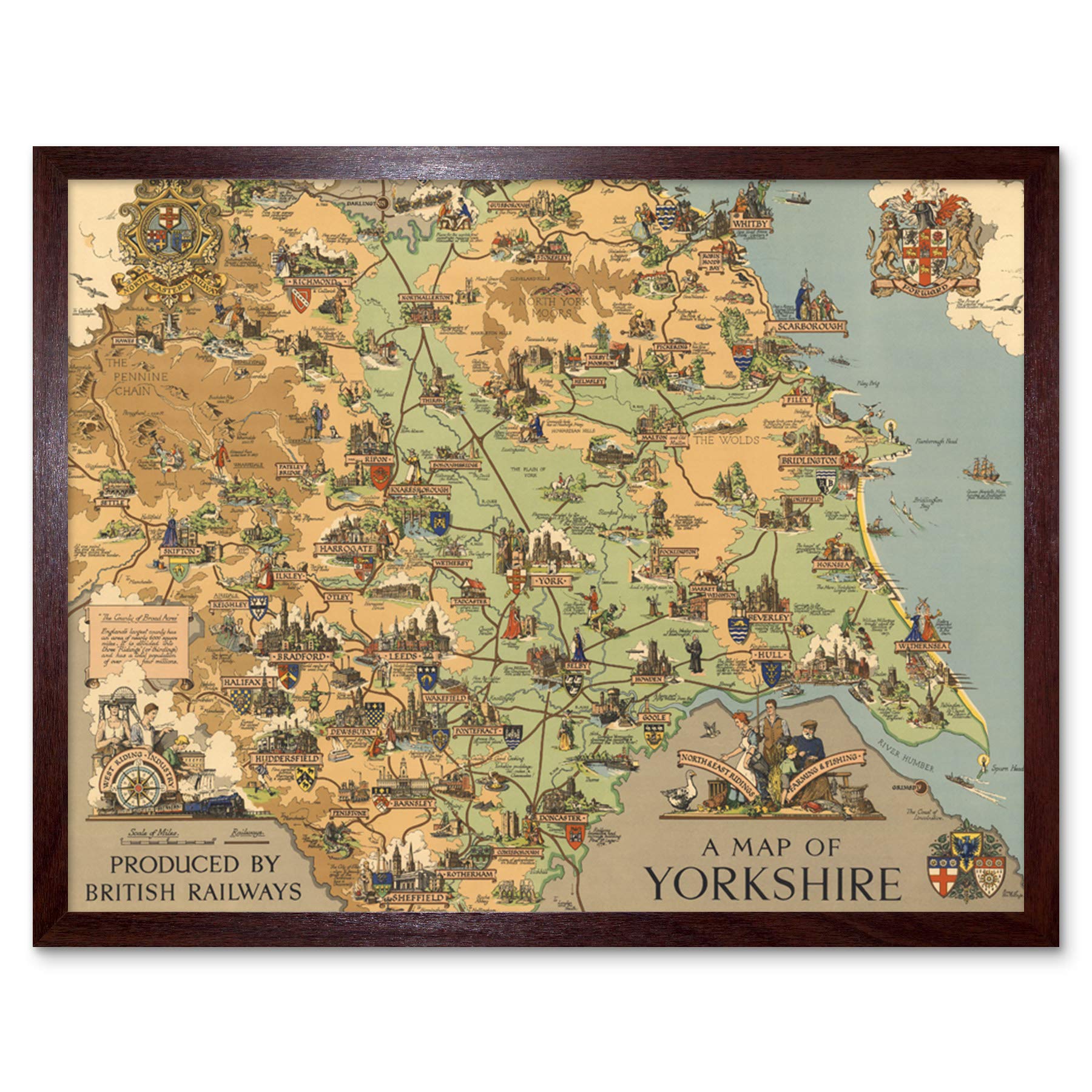 Artery8 Map Clark 1949 Yorkshire England British Railways Art Print Framed Poster Wall Decor 12x16 inch