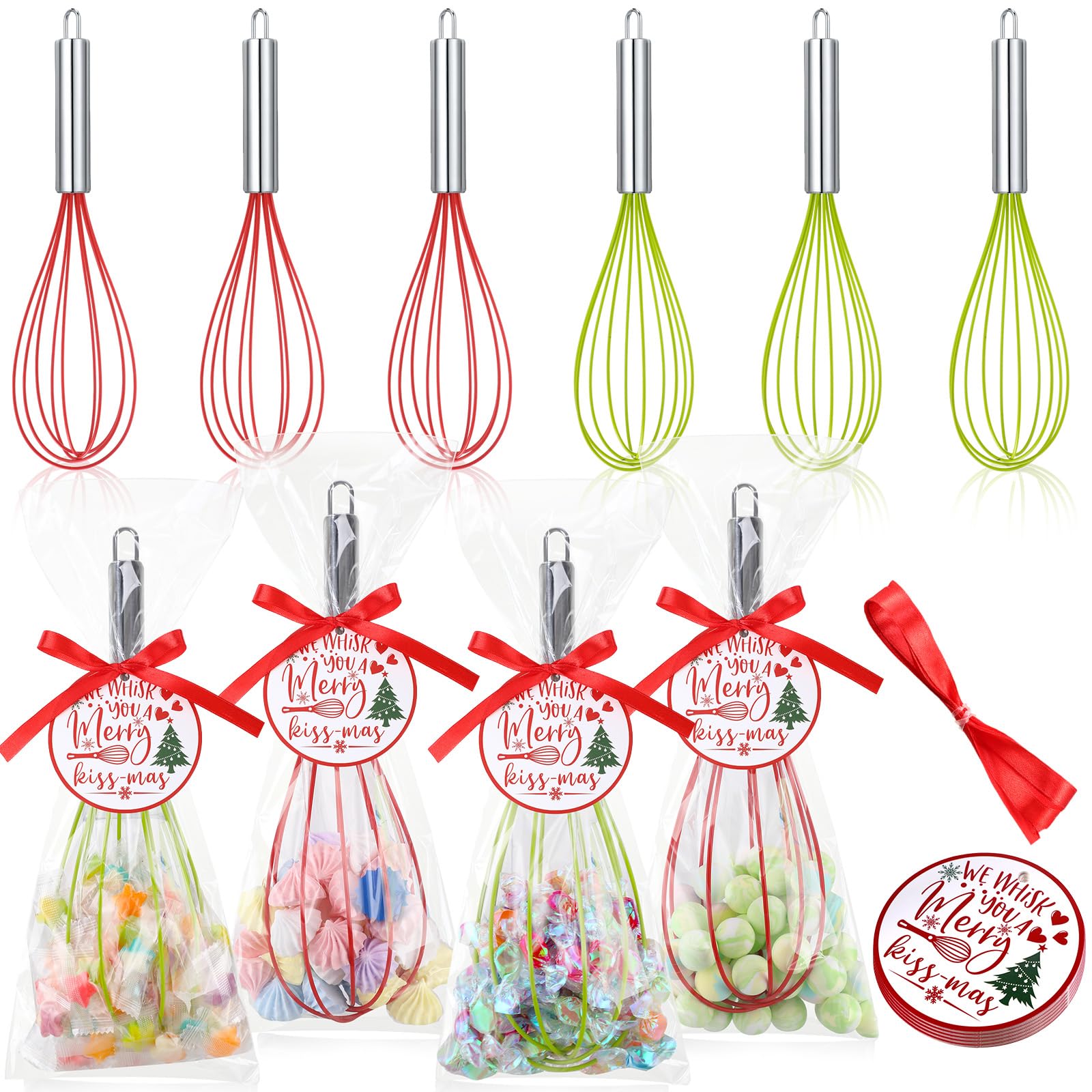 FoldTier 6 Sets 12 Inch Whisks Bulk DIY Fillable Whisk Gifts Colored Silicone Whisks for Cooking Heat Resistant Egg Beaters for Candy Holder Party Favors
