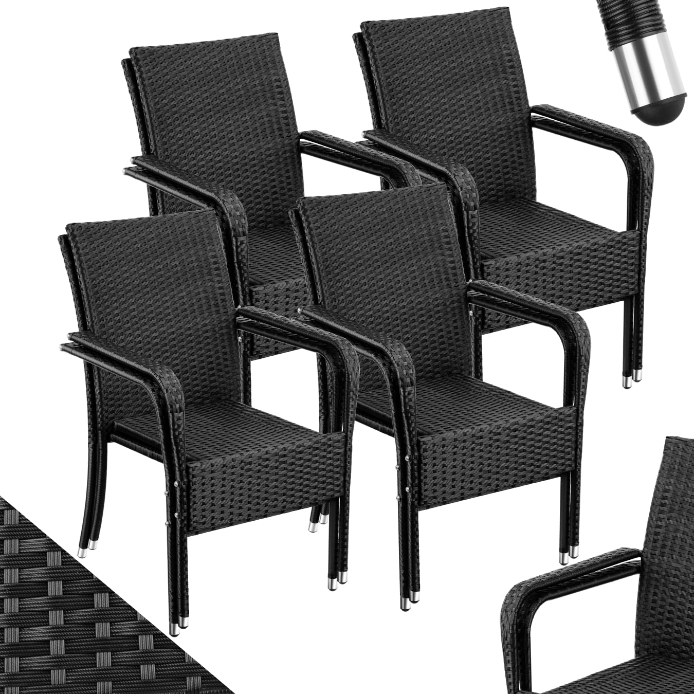 tectake® Lot de 8 Chaise de Jardin Fauteuil Salon avec Accoudoirs pour Salon de Jardin Exterieur Acier laqué & polyrotin, Mobilier Chaise rotin Amenagement Balcon Terrasse Veranda