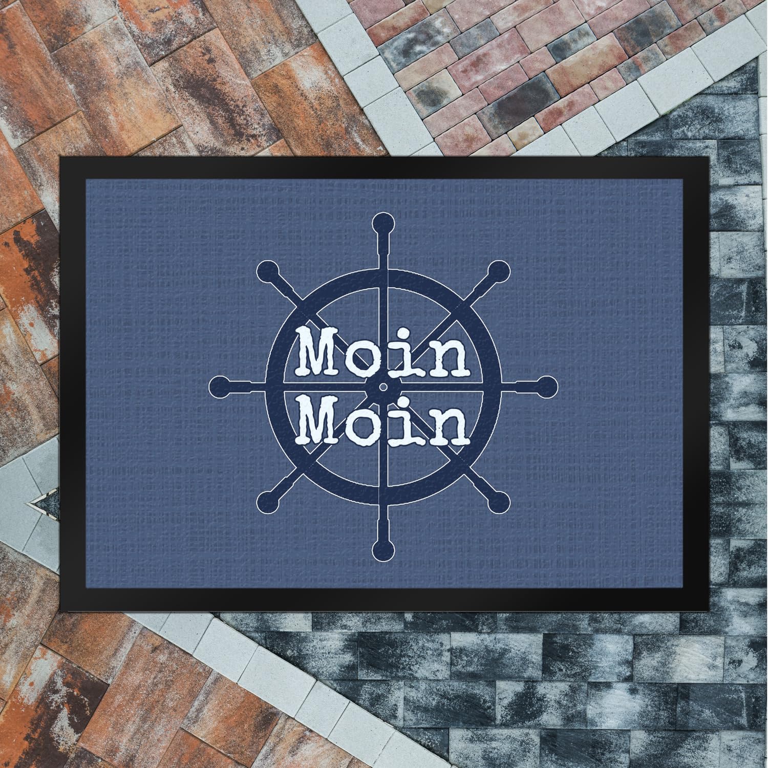 Fußmatte 35x50 Cm Maritim Mit Spruch „Moin & Anker“ – Ohne Rand, Rutschfeste Unterseite