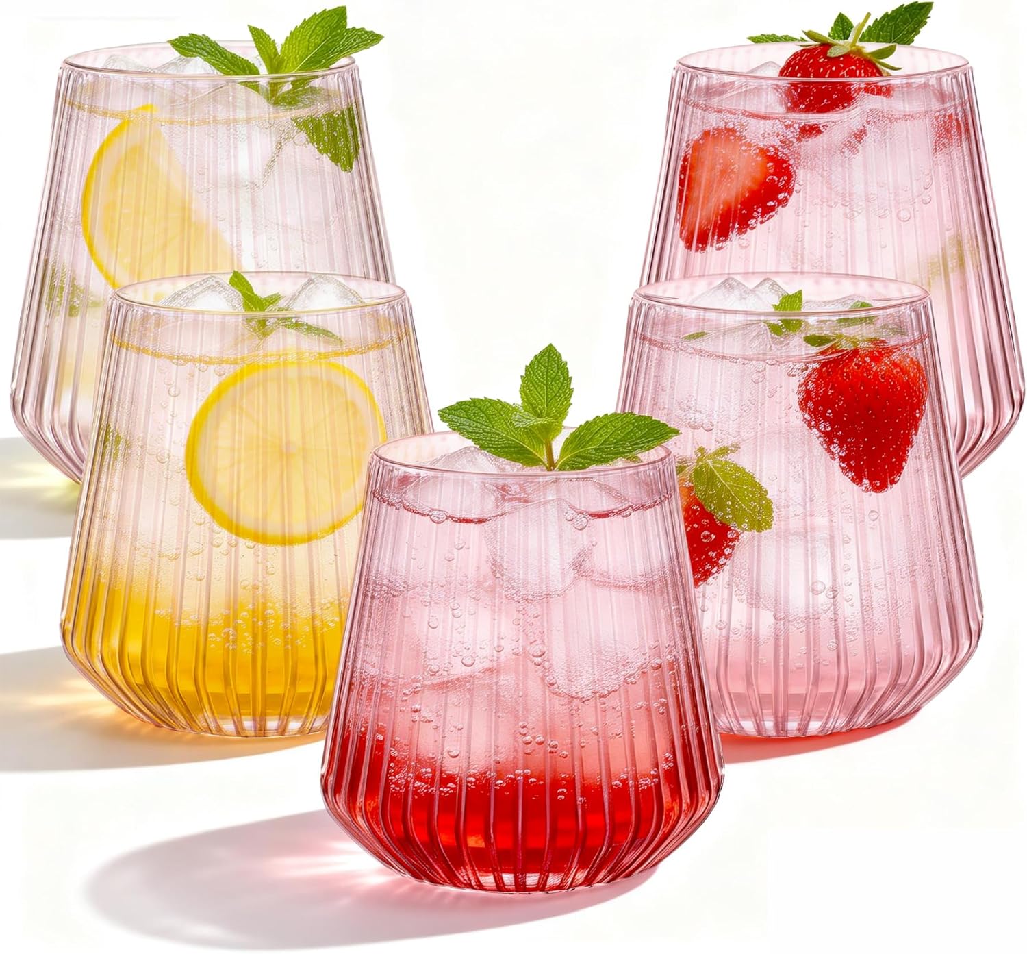 N9R 40 Count Pink Plastic Wine Glasses Disposable 14oz - Elegant Origami Ripple Design, Shatterproof & Disposable for Whiskey, Cocktail, Champagne, Parties, Weddings, Events