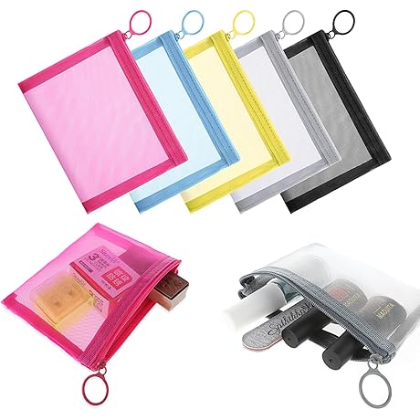 5 Pcs Mesh Zipper Pouch Bags, Mini Mesh Makeup Bag for Purse