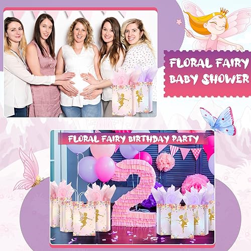 Miniatura 6 de Nezyo 16 bolsas de recuerdo de fiesta de hadas florales con papel de seda, bolsas de golosinas de hadas con temática de primavera, decoraciones de
