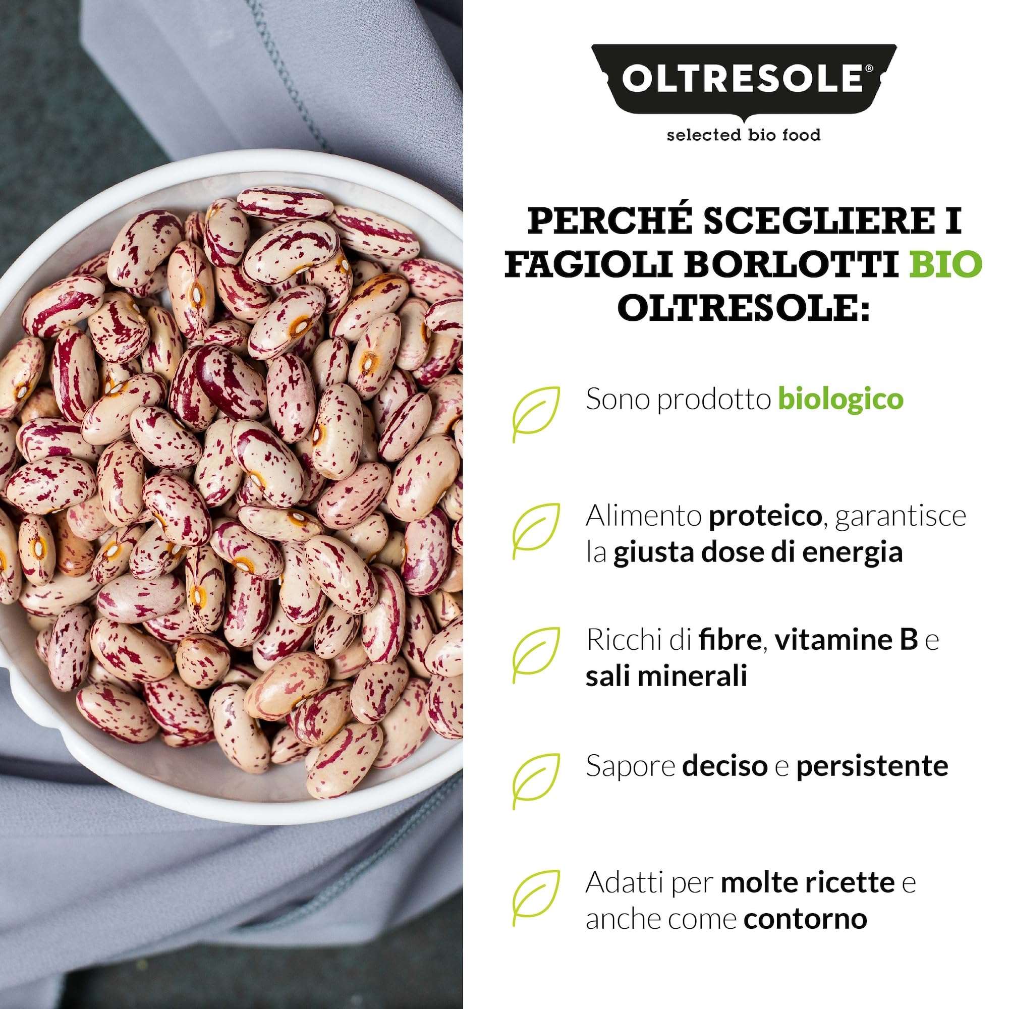 Oltresole, Fagioli Borlotti Biologici 5 Kg, Legumi Secchi Bio da Coltivazione Controllata, Ideali per Insalate, Zuppe, Minestre e Contorni, Formato Convenienza