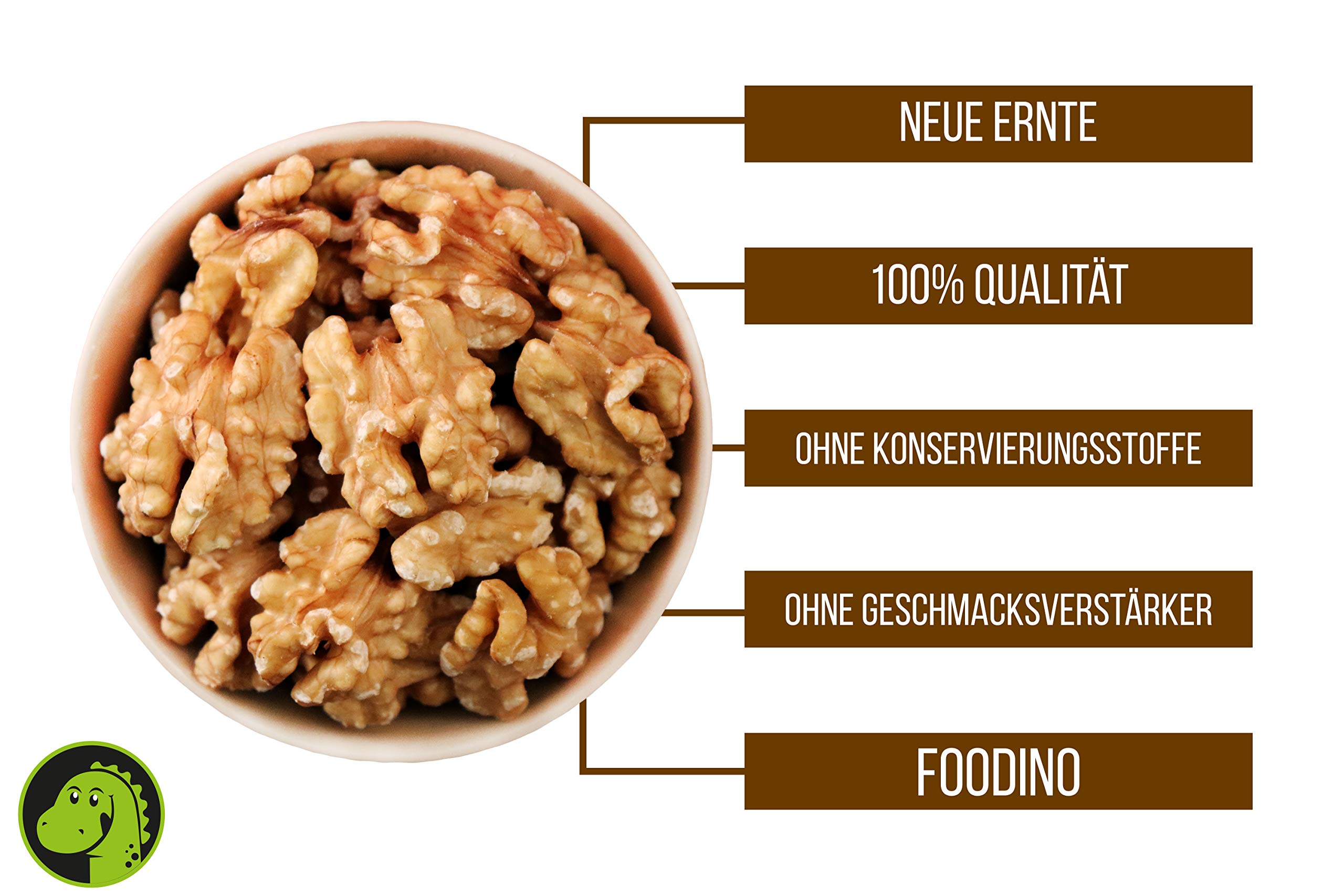 Walnüsse ganz Walnusskerne ohne Schale Walnuss naturbelassen ungesalzen ungeschwefelt 100% Natural 500g - 5kg Walnuss Kerne geschält aus Chile wiederverschließbar Premium Qualität FOODINO (5kg)