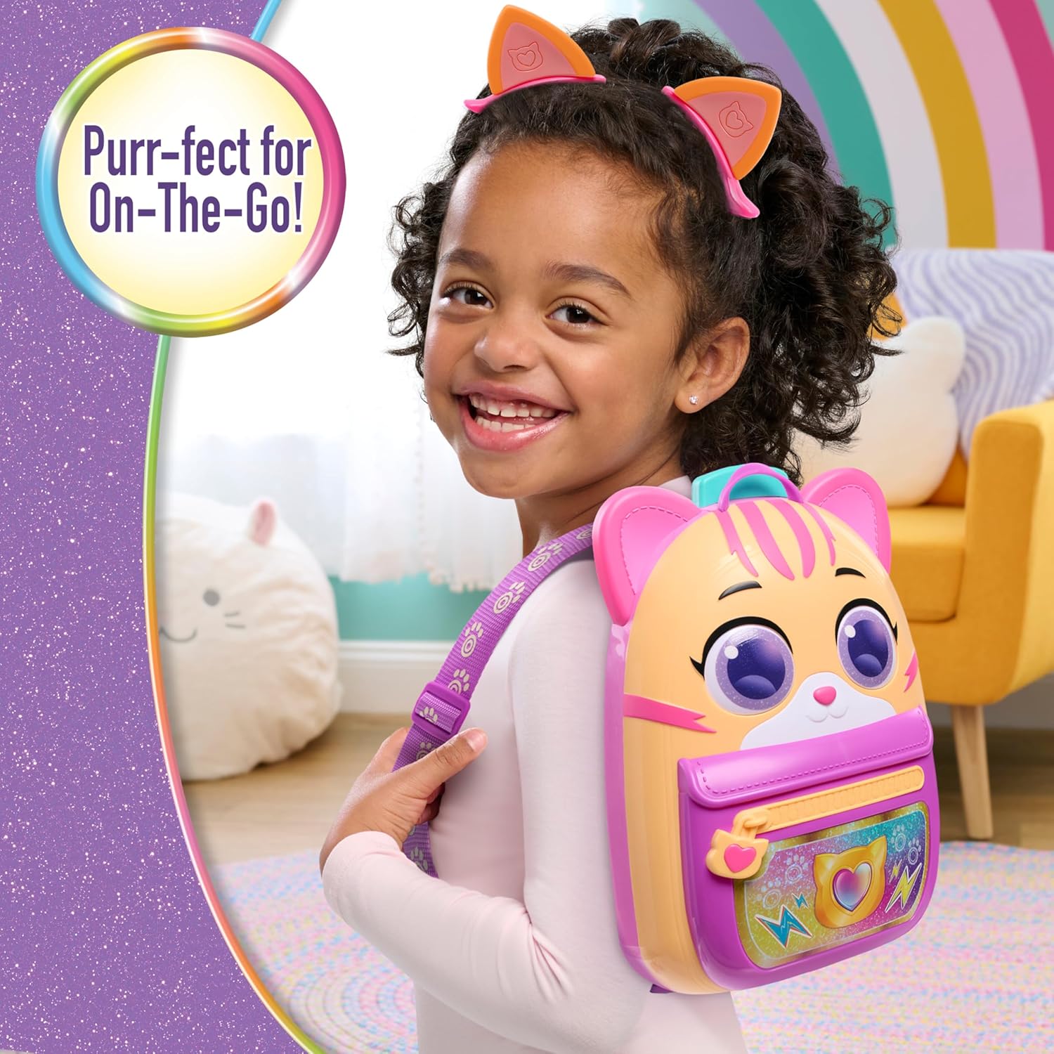 Disney Jr. SuperKitties Su-Purr Backpack Set with Adjustable Strap, 7-Pieces, Lights and Sounds Play Tablet, Dress Up and Pretend Play, Kids Ages 3 and Up by Just Play