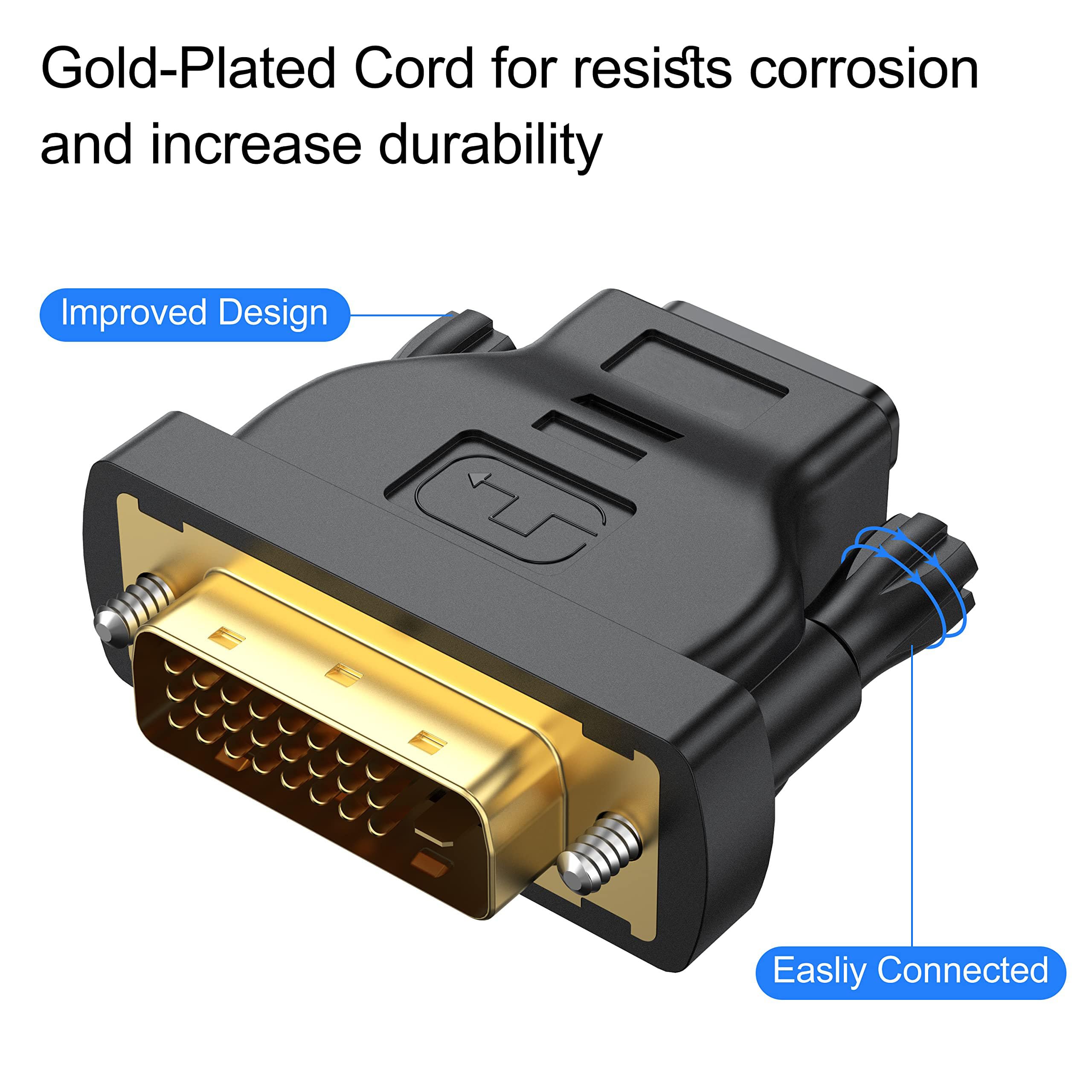 Lot de 10 adaptateurs DVI vers HDMI, bidirectionnel femelle vers DVI-D (24+1) mâle avec plaqué or pour ordinateur, moniteur, projecteur, TV, PS3/4/5, Nintendo Switch et plus encore