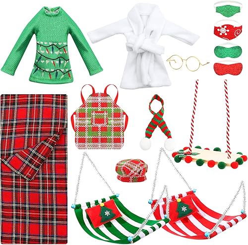 SOTOGO 14 piezas - Vestido de elfo de Papá Noel ropa de costura accesorio de elfo de Navidad ropa de muñeca para muñeca de elfo sin muñeca