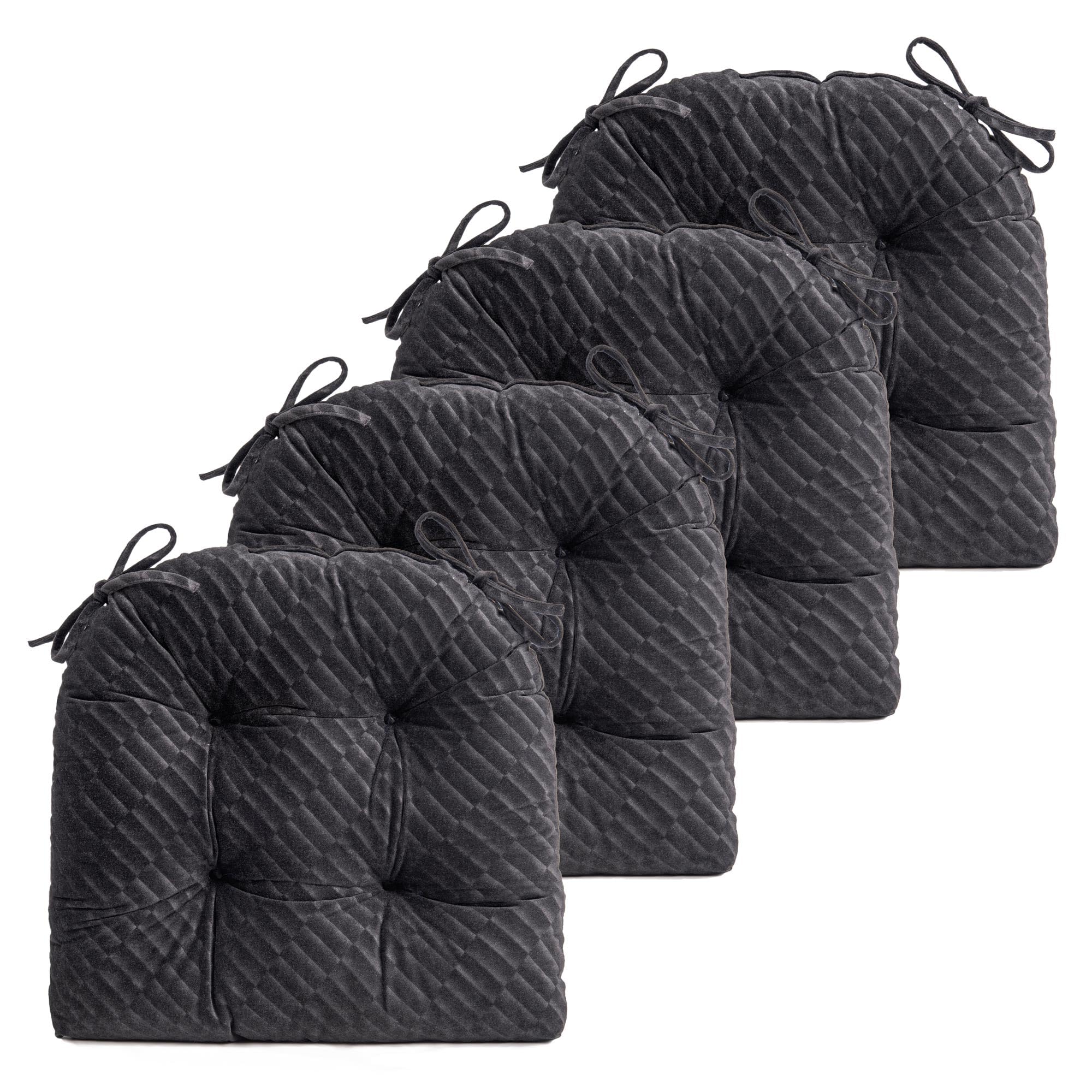 FABRICASTLE Chair Cushions Pads Non-Skid Comfortable 17" x 16" Seat Cushion Cover Set of 4 for Indoor Kitchen Dining Room Office Chairs (Black, 4