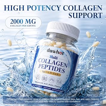 duwhot Collagen Peptides Capsules for Women & Men, 120 Softgels