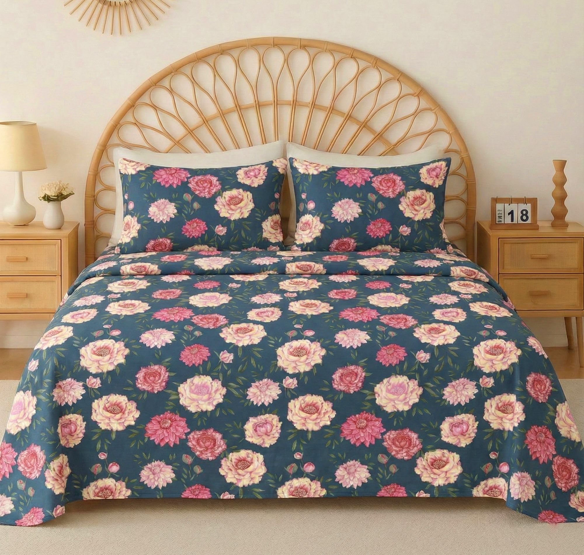 VAS COLLECTIONS Cloud Cotton Double Bedsheet 210 TC | Soft & Breathable Cotton Bedding Set with 2 Pillow Covers | Elegant Floral Printed Bed Sheet for Bedroom & Home | 90 x 100 Inches (Midnight Bloom)-image-17