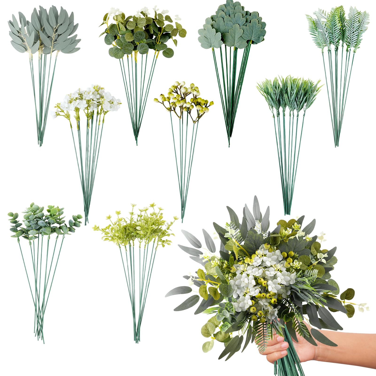 Emivery 78Pcs Faux Flowers, Artificial Greenery Stems, 9 Kinds Fake Plants for Wedding Centerpieces DIY Bridal Bouquets Floral Arrangement Vase Fillers Home Decor