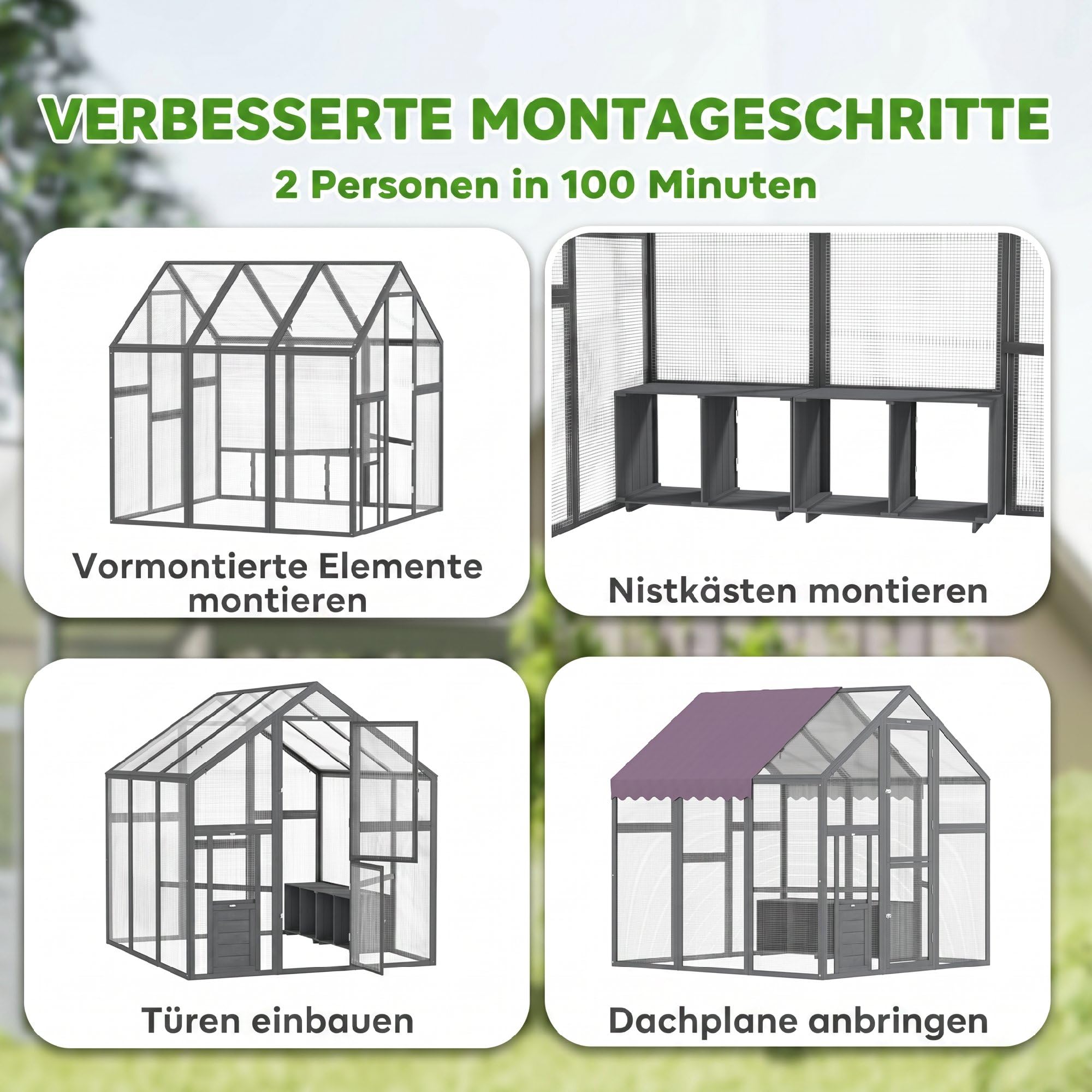 PawHut Hühnerstall 3,07㎡ 1,7 x 1,8 x 1,8 m Freilaufgehege Holz mit wasserdichtem Tuch, Sicherheitsschloss, Doppeltür, 2 Nistkasten, 2 Sitzstange, Hühnergehege für 6-8 Hühner, Enten, Gänse, Kaninchen