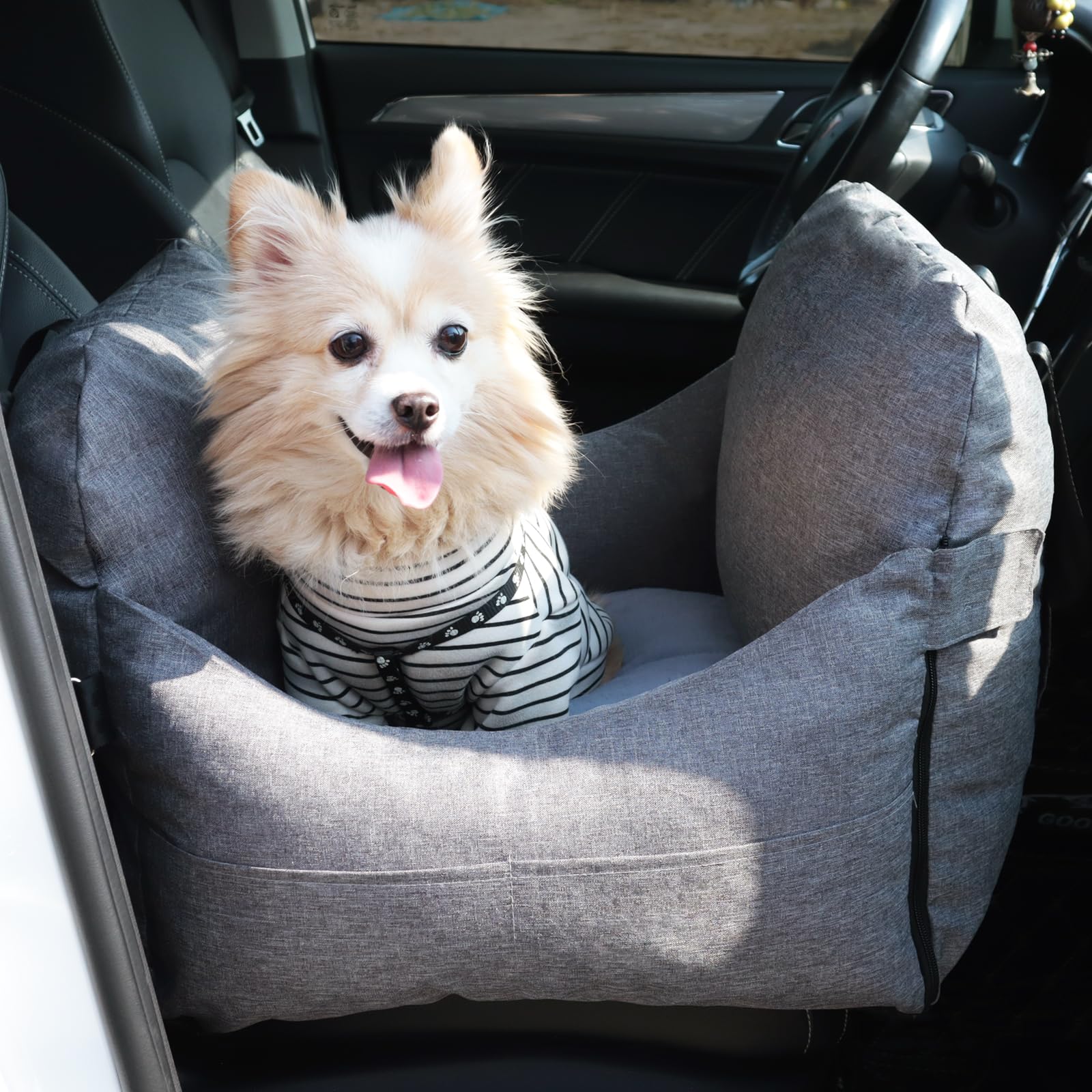 Dog Car Seat for Small Medium Dogs, Washable Dog Booster Seats with Detachable Cover and Storage Pockets, Portable Travel Dog Bed for Car Rides on Front/Back Seat - Grey