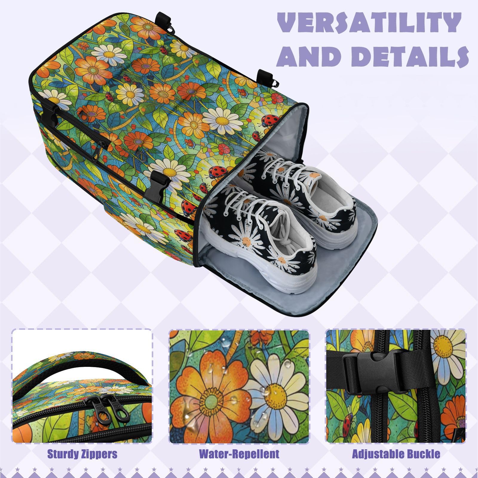 Uroczy plecak torba na laptopa 16 cali do samolotów 20 l | Czysty design torba podróżna na laptopa Flora biedronki kolorowe stokrotki torba na laptopa 15,6 cala do szkoły mochila para
