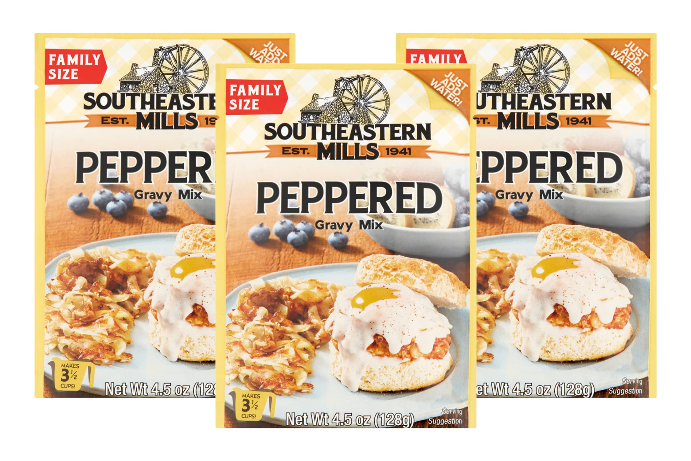 Southeastern Mills Gravy Mix Packet, Peppered Gravy Mix, Makes 3 ½ Cups of Gravy, Just Add Water, Family Size Packet, 4.5-Ounce Packet (Pack of 3 Packets)