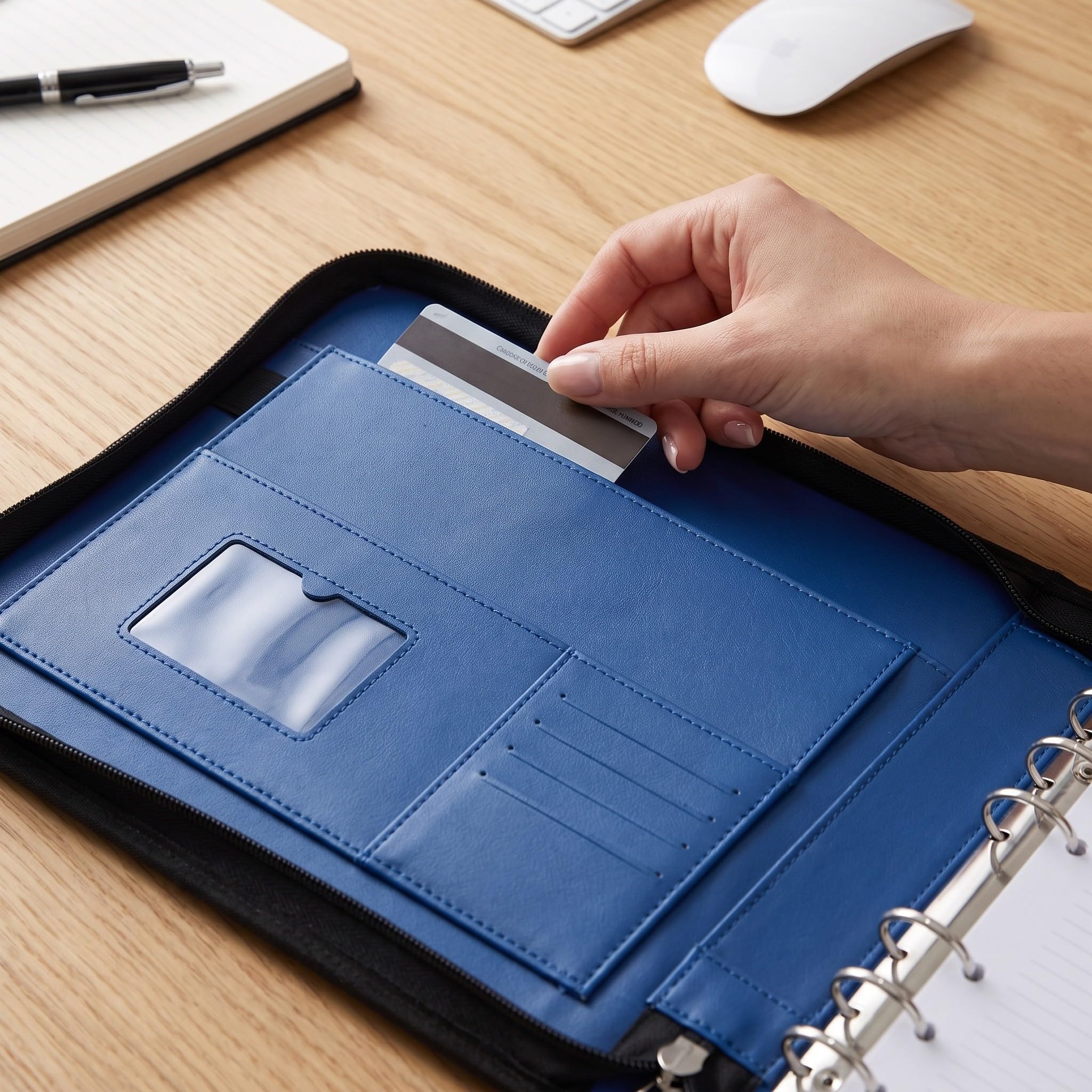 Artibetter Raccoglitore per assegni aziendali formato A4 con cerniera - Raccoglitore a 7 anelli per assegni aziendali (23 x 33 cm) - Portafoglio in similpelle con custodia e organizer per documenti