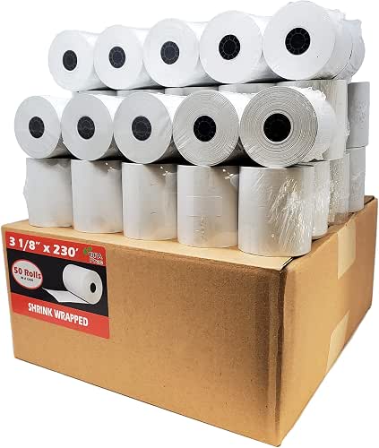 (50 Rolls) 3 1/8 x 230 Thermal Paper Receipt Rolls