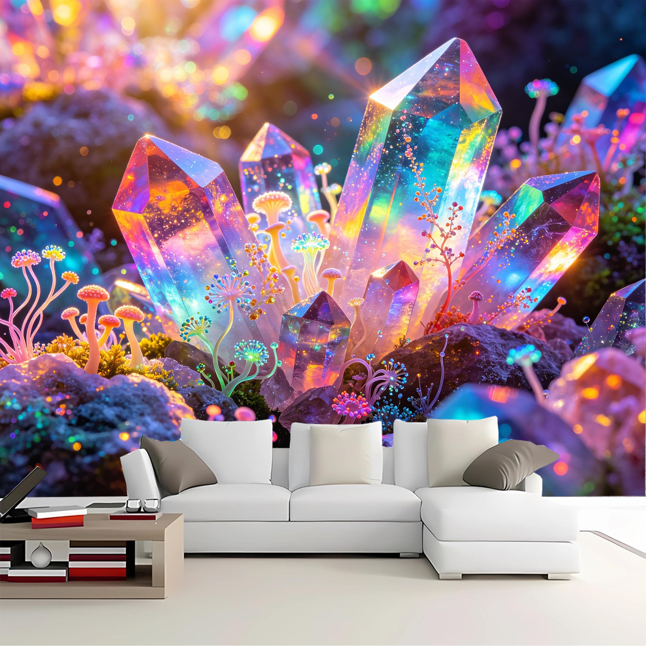 Custom Size Wall Mural Glowing Crystal Forest Removable Self Adhesive Peel and Stick Wallpaper for Bedroom Living Room Dining Room