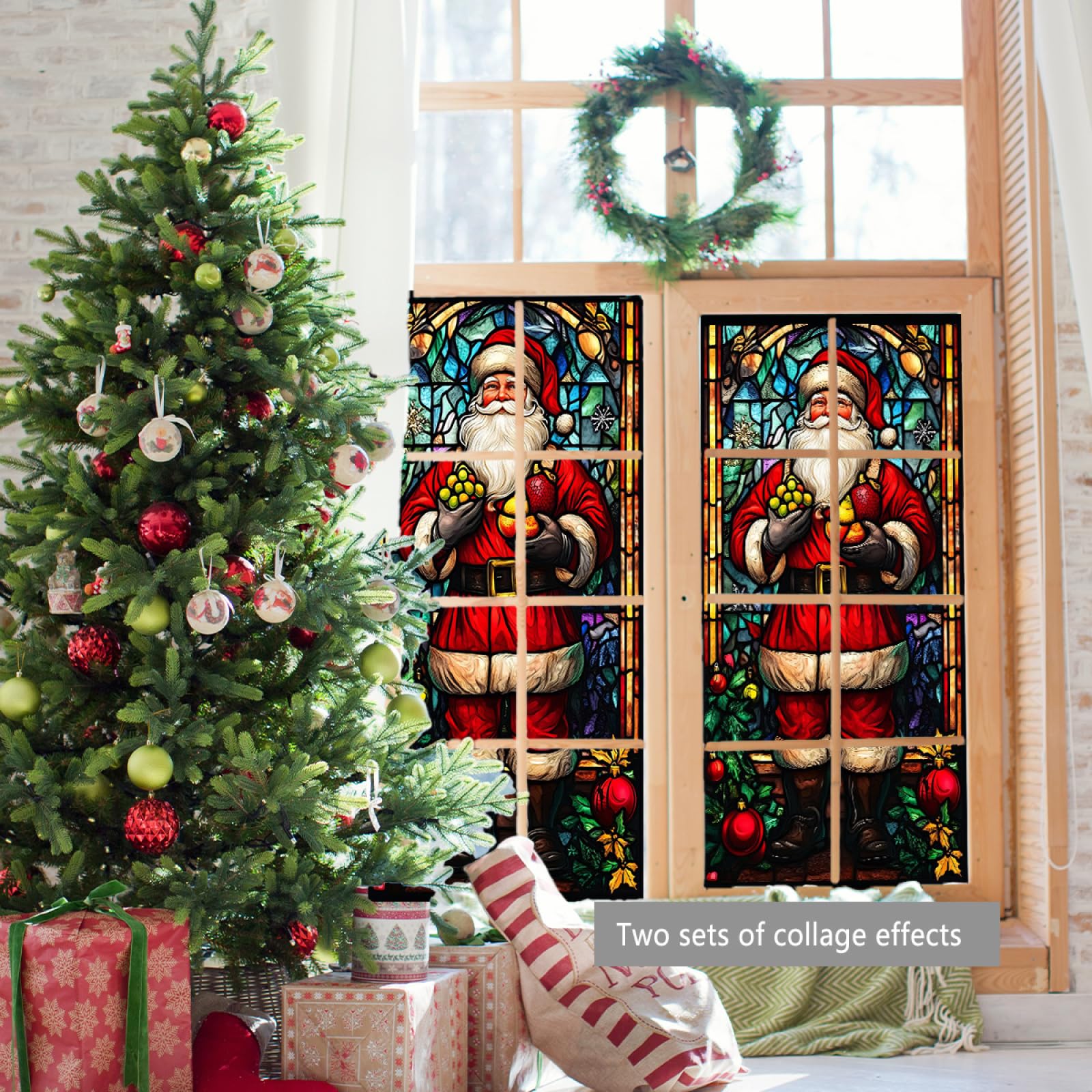 Pellicola Vetri Finestre 45x100cm (3PCS) Babbo Natale Pellicola Adesiva Per Vetri Oscurante,Adesivi Per Vetro Autoadesiva,Pellicole Vetri Anti Uv,Pellicola Privacy Finestre Casa/Ufficio