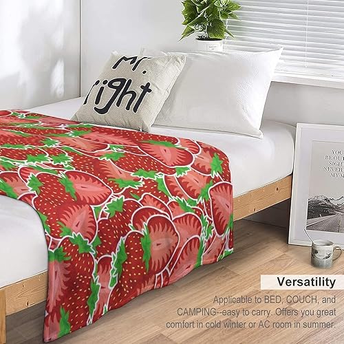 Miniatura 6 de Manta de fresa, 40 x 50 pulgadas, bonita manta de frutas para mujeres y niñas, suave y acogedora, mantas de franela para sofá, cama