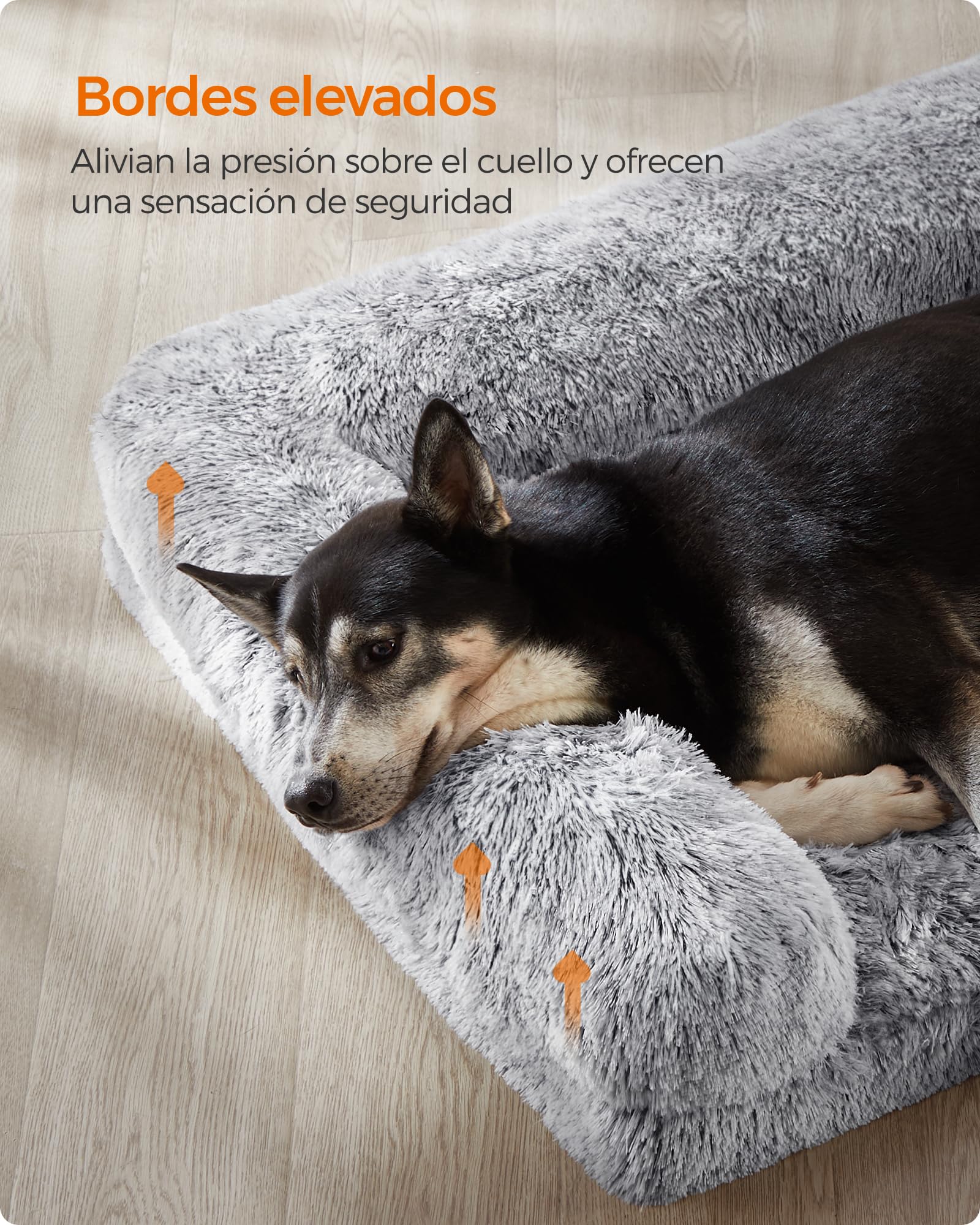 Feandrea FluffyHug Cama para Perros, XL Sofá para Perros Medianos y Grandes, Cama para Mascotas de Espuma con Funda Lavable Extraíble, 106 x 80 x 23 cm, Gris Ombré PGW233G01