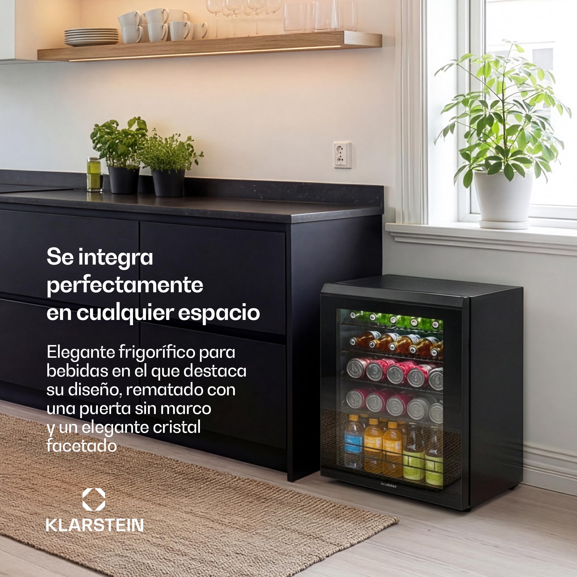 KLARSTEIN Nevera para bebidas Bevora 62 L – Nevera para bebidas con puerta de cristal, control táctil, iluminación LED, temperatura ajustable de 1 a 12 °C, 2 estantes