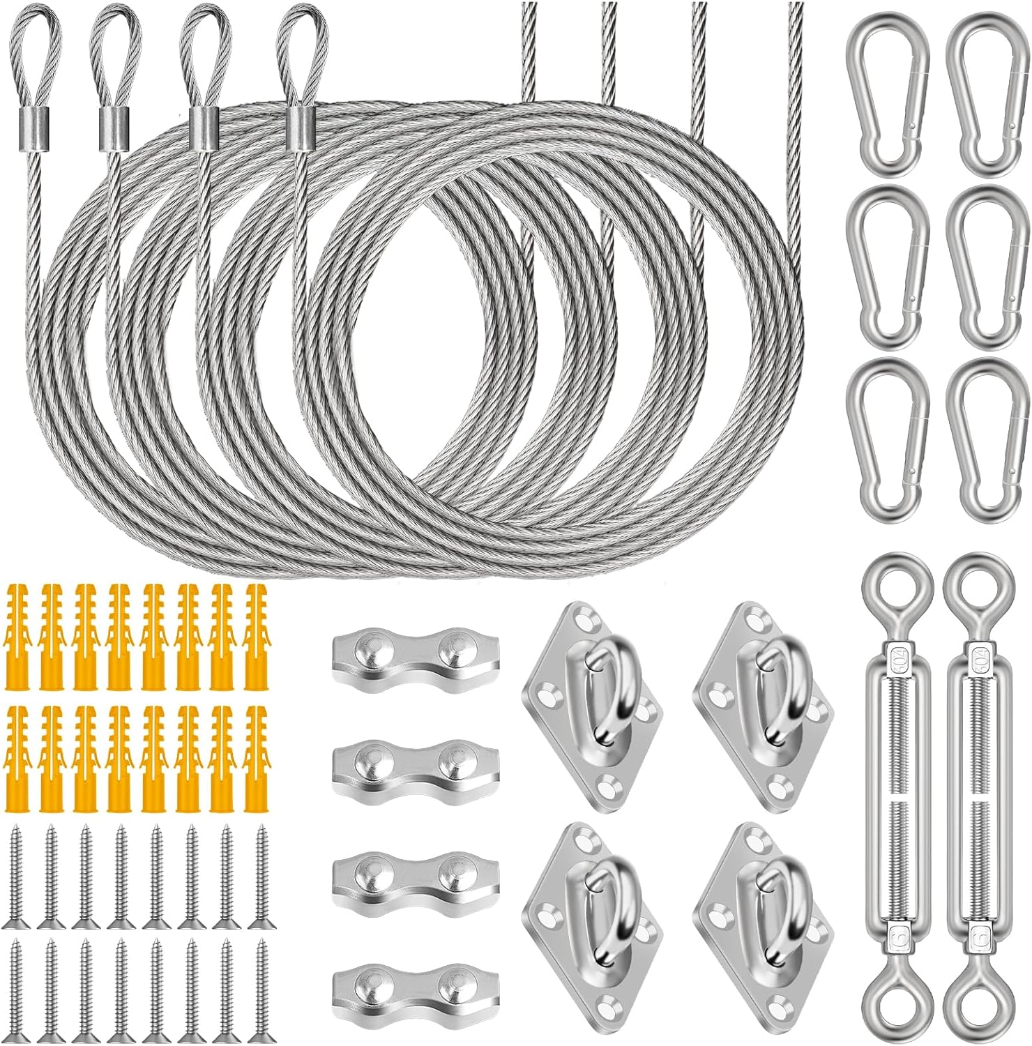 Lomoky 52 Pcs Shade Sail Hardware Kit, 304 Stainless Steel Hardware Accessories Set for Rectangle Triangle Canopy and Outdoor Garden Patio(Including 5.5 Inch Turnbuckle, 78.7 inch Wire Rope)