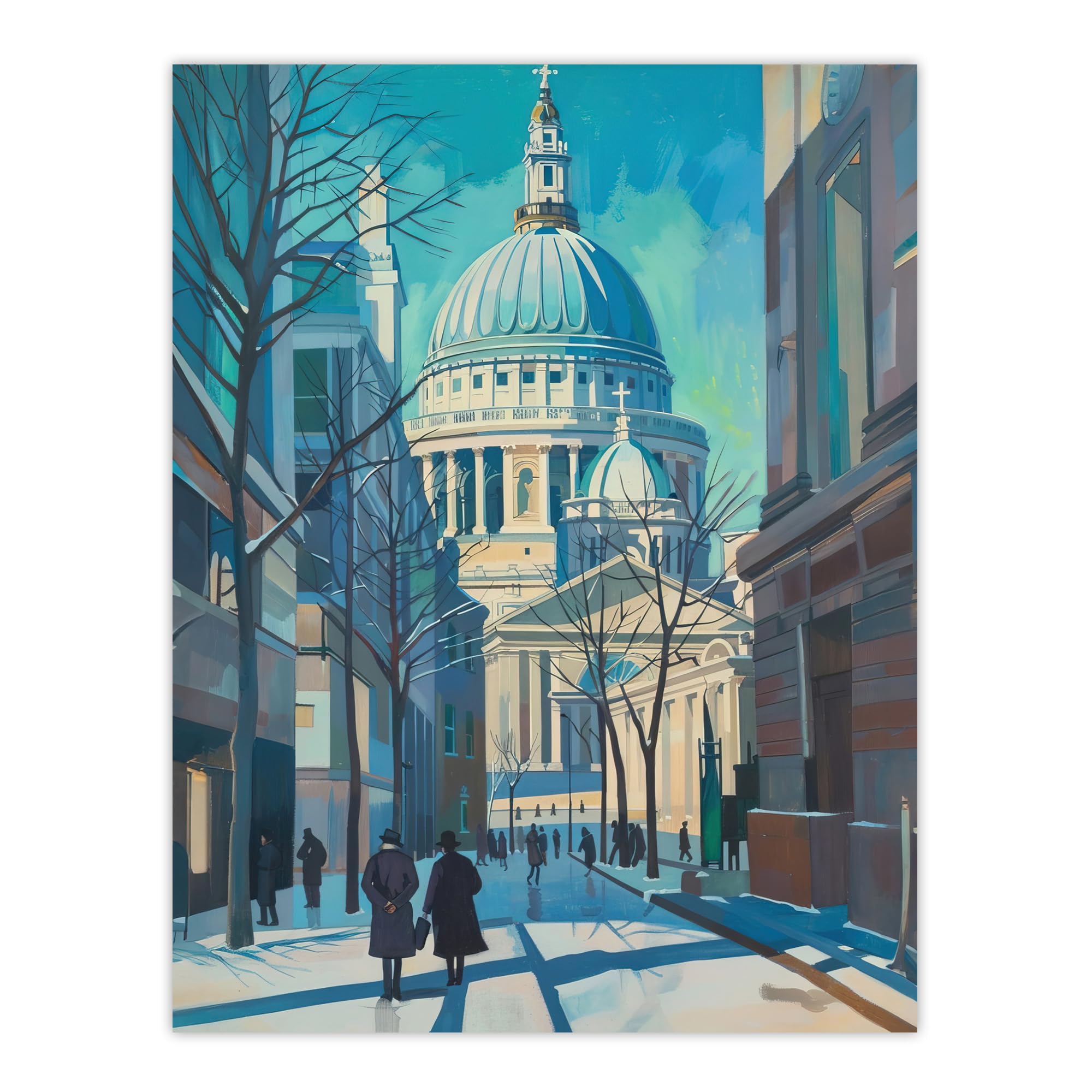 Artery8 St Paul's Cathedral London City Street Painting Wall Art Print Blue 12" x 16"