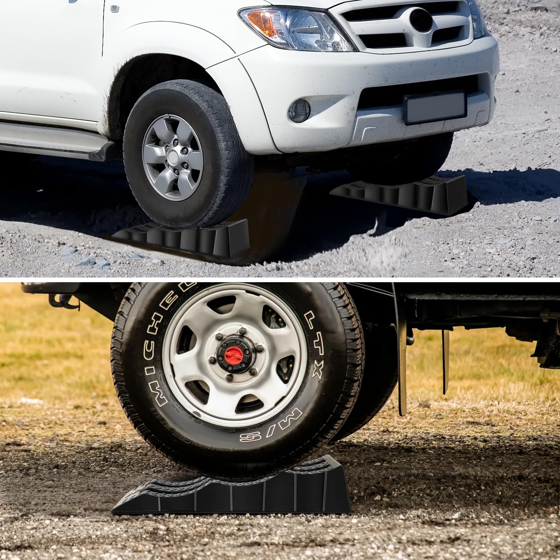 Rampas para Coches, 3 Niveles de Altura 4/7/10cm Calzos Autocaravana, 2 Unidades Rampa Coche, Camper Furgoneta Accesorios, Estabilizadores Camper, Cuñas Niveladores para Cualquier Superficie