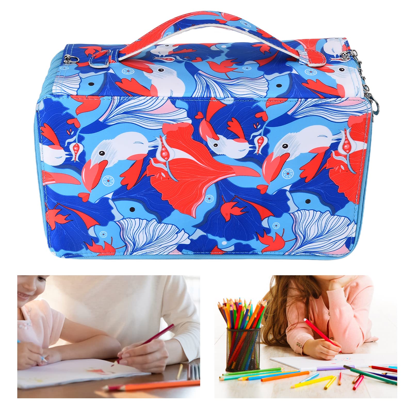 Pilipane Astuccio per matite di grande capacità 120 slot Squisita fattura Astuccio rosa portatile leggero e resistente all'usura per studenti Artisti Ufficio scolastico Tessuto Oxford 34 cm (Blu)