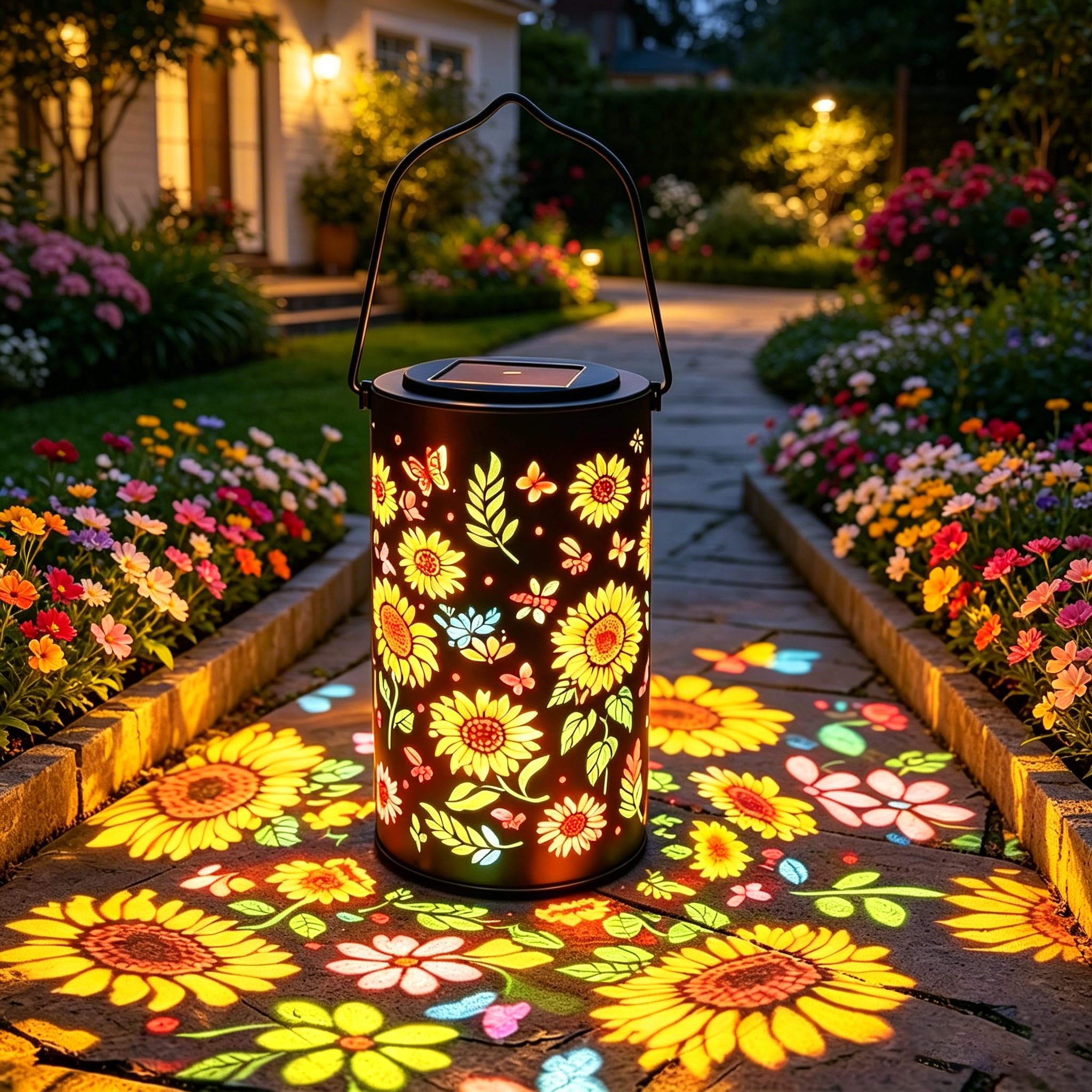 Colorful Sunflower Glow Solar Garden Lantern, Birthday Gifts for Women Mom Grandma Unique, Garden Lanterns Solar Powered, Outside Decoration Gifts for Yard, Patio, Backyard, Porch
