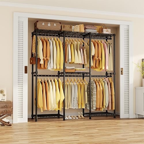 Miniatura 6 de Perchero portátil resistente para armario, perchero de ropa independiente para colgar ropa, perchero ajustable con 4 barras para colgar y estantes,