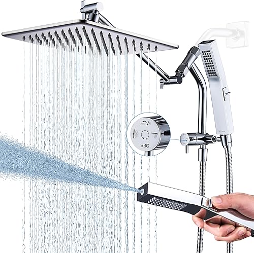 G-Promise Cabezal de ducha de lluvia de metal de 10 pulgadas con modo de lavado eléctrico integrado de mano, desviador de 3 vías con ajuste de