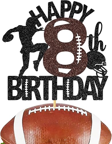 Decoración para tartas de fútbol americano de 8 años, decoración de fiesta de cumpleaños de 8 años para niño