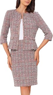 Women's 2 Piece Tweed Skirt Set Suit Jacket Pencil Skirt Elegant Business Suits for Women 2025