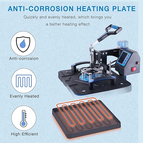 Miniatura 8 de HORGELU Máquina de prensa de calor 8 en 1 mejorada de 15 x 15 pulgadas, máquina de transferencia de calor de 360 grados, multifunción, sublimación