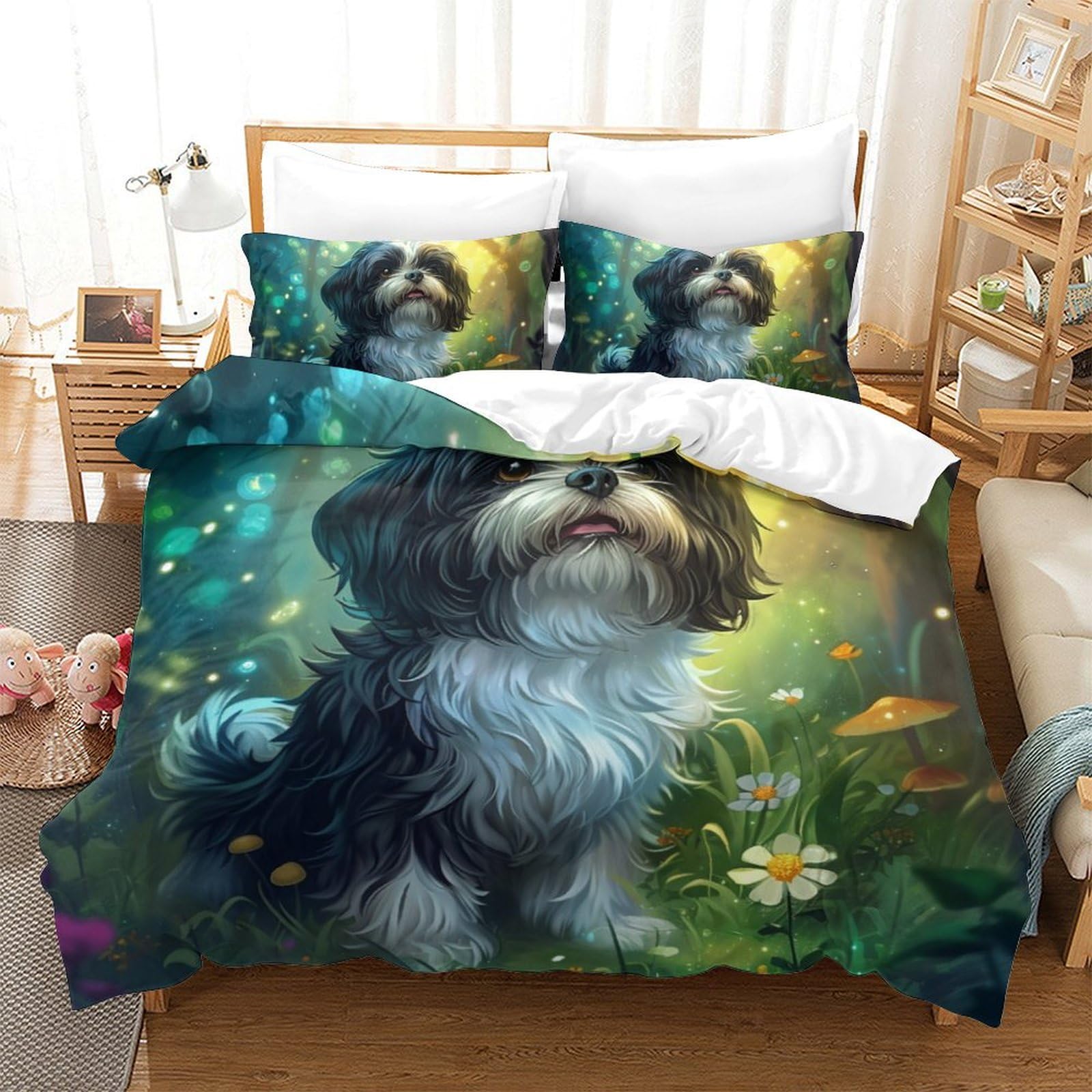 Parure de lit 3D imprimé chien microfibre respirante 3 pièces 220x240