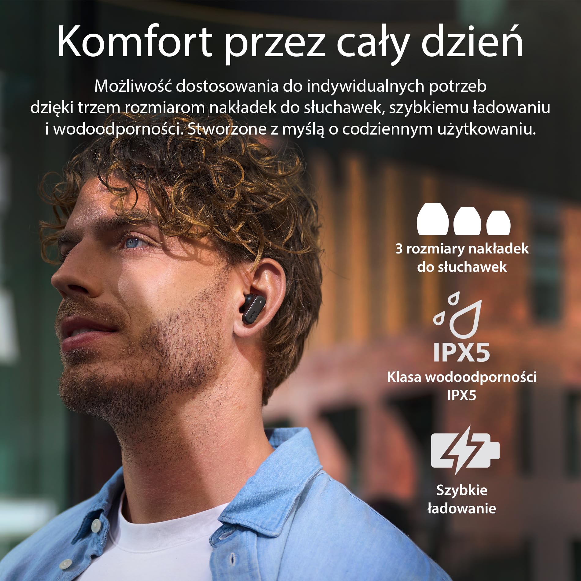 Philips TAT6000BK Prawdziwe bezprzewodowe słuchawki douszne z inteligentnym etui ładującym, redukcja szumów, 4 mikrofony, dynamiczny bas, czas odtwarzania 28 godzin, Bluetooth 5.4, IPX5, sterowanie