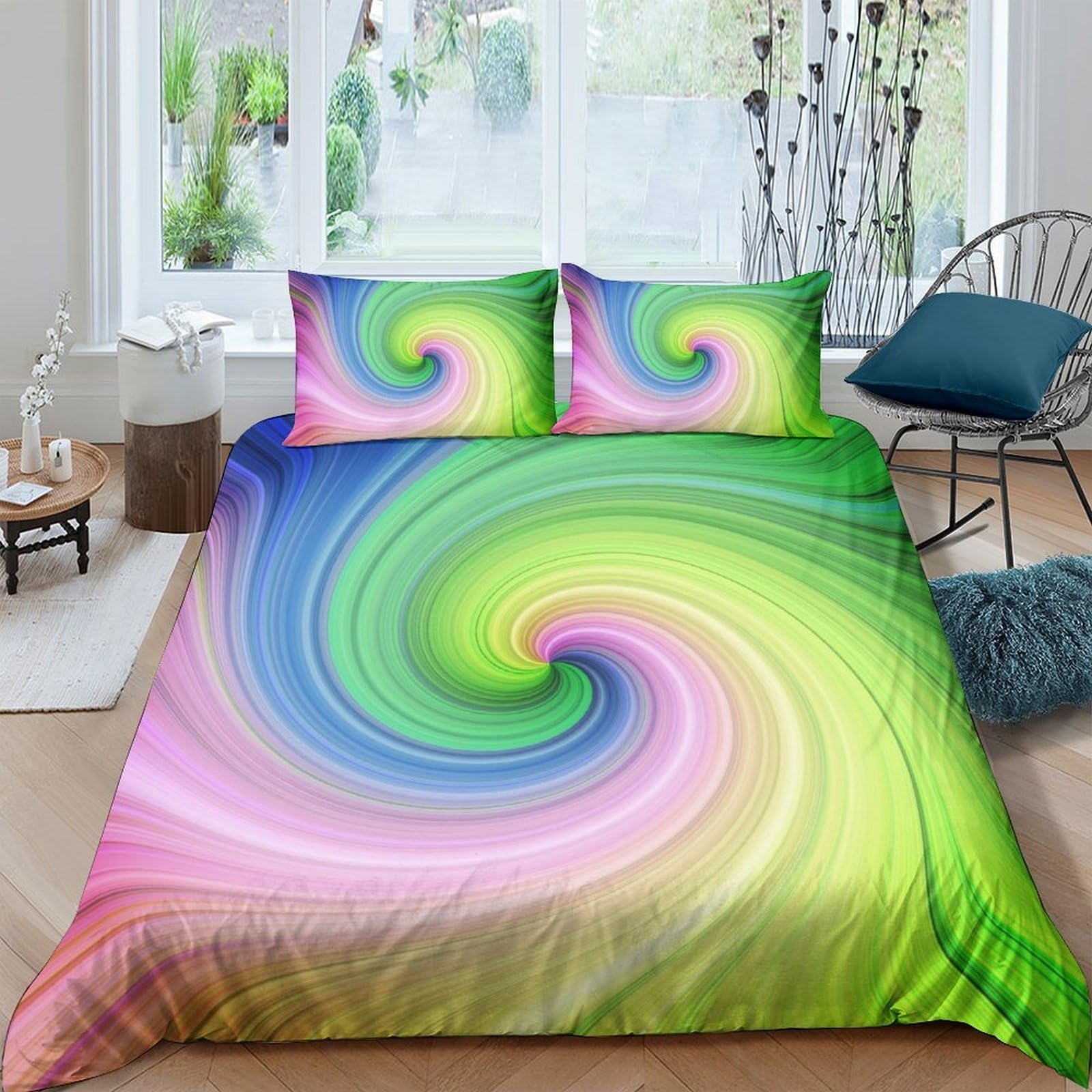 Ctjqhvkz Style-4 3D Printed Rainbow Spiral Fitted Sheet Microfiber Colourful Swirl Bed Cover For Bedroom Dorm Mattress Protection Decor Single（135X200cm）