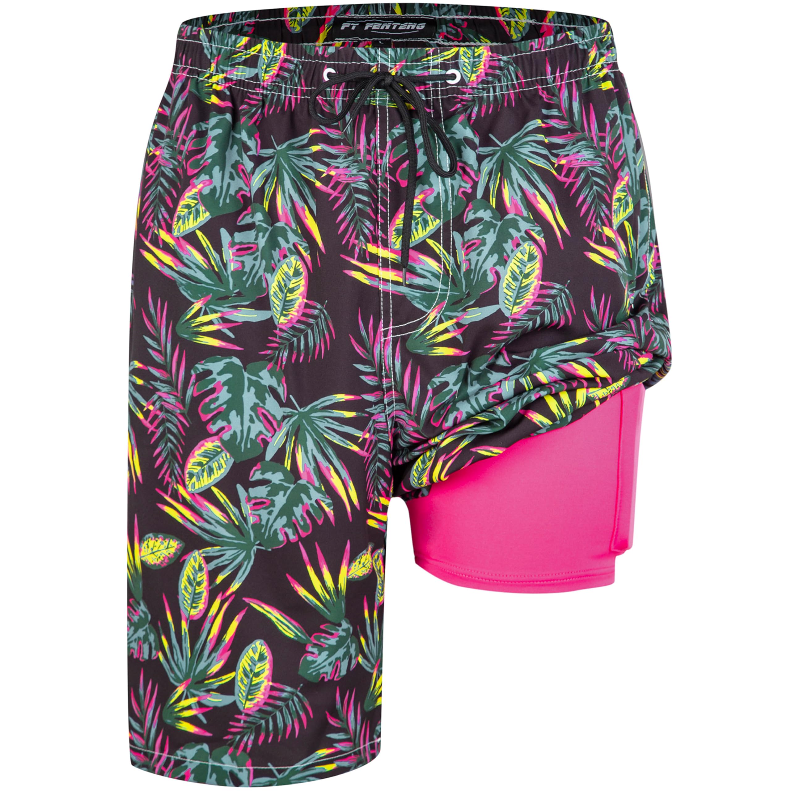 FT FENTENG Mens Swim Trunks with Compression Liner 9" Big and Tall Board Shorts 2 in 1 Quick Dry Long Swimwear Bathing Suits