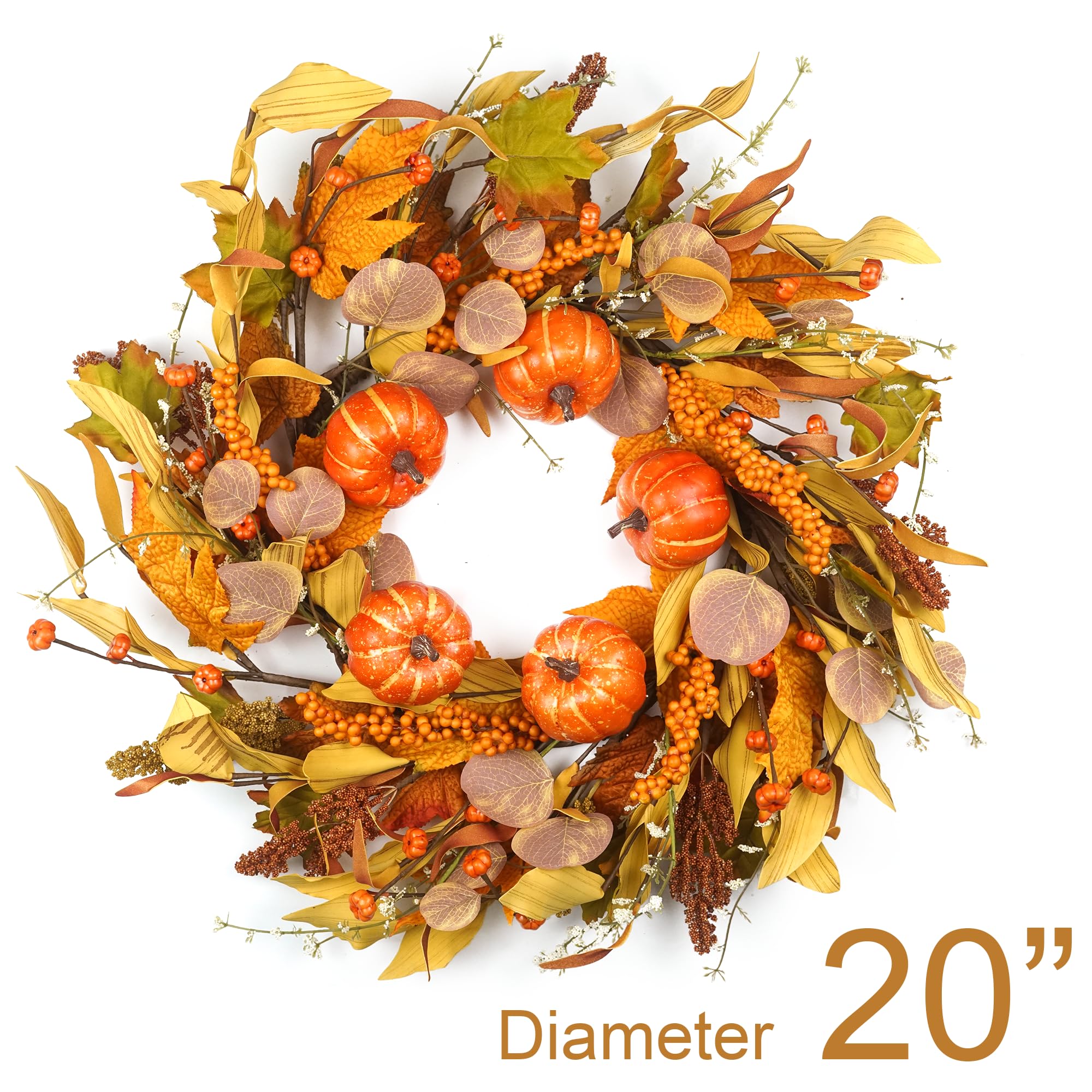 HomeKaren Fall Wreaths for Front Door 20 Inch, Fall Wreath with Pumpkin Berry Fall Leaves Wheat, Autumn Wreath Fall Decoration for Farmhouse Indoor and Outdoor