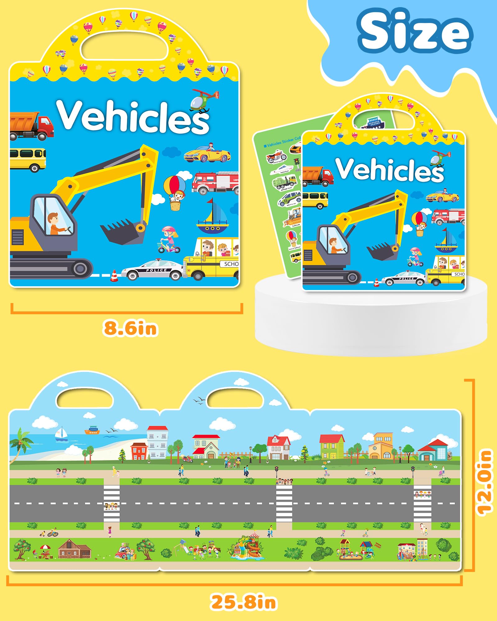 Benresive Libro adesivo riutilizzabile per i più piccoli, adesivi da viaggio per bambini, giocattoli per viaggi in aereo, giocattoli per bambini, regali di compleanno per ragazzi e ragazze - Veicolo