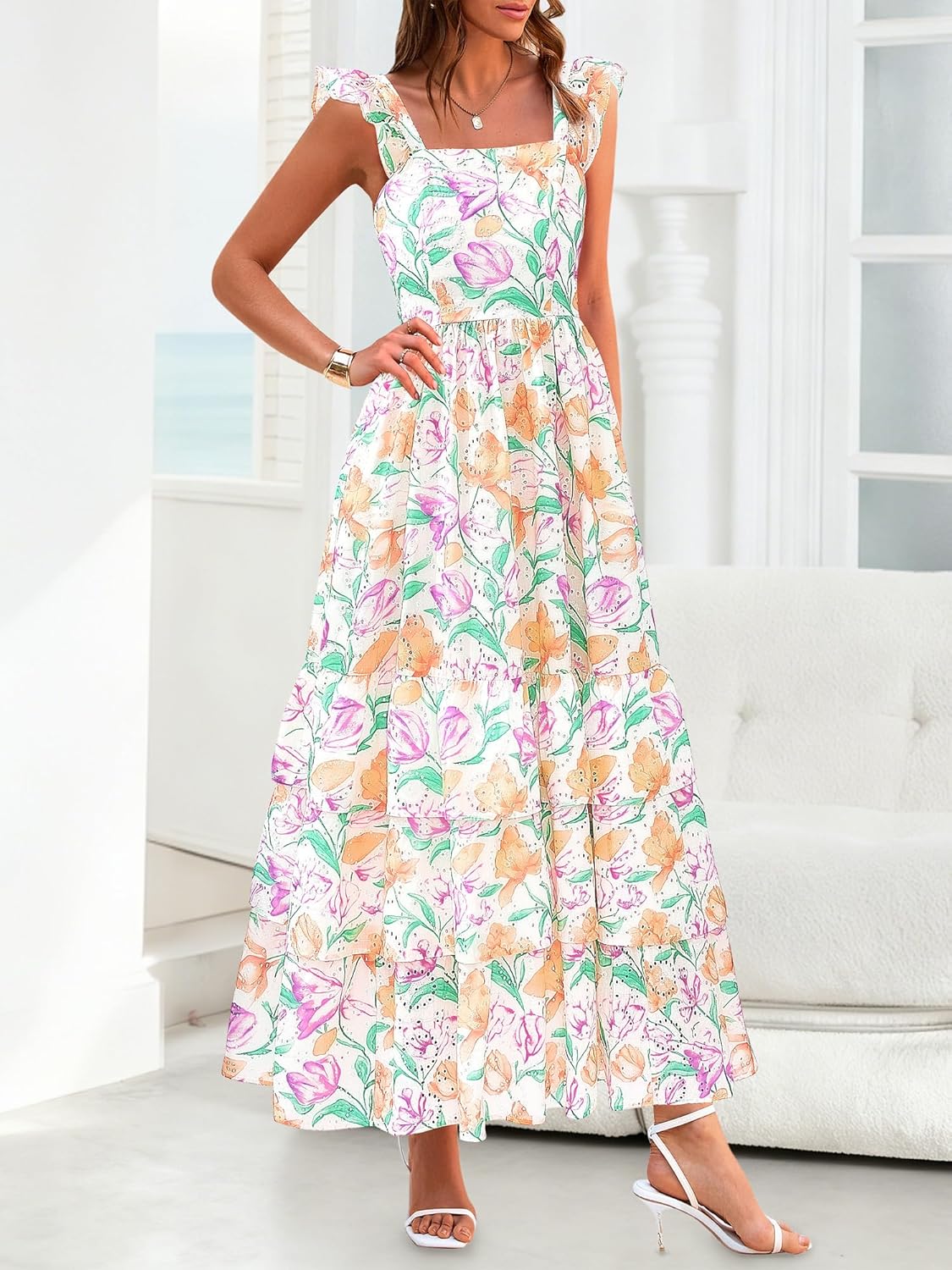 BTFBM Spring Dresses for Women 2026 Sleeveless Boho Floral Maxi Wedding Guest Dress Beach Vacation Clothes with Pockets - Image 3