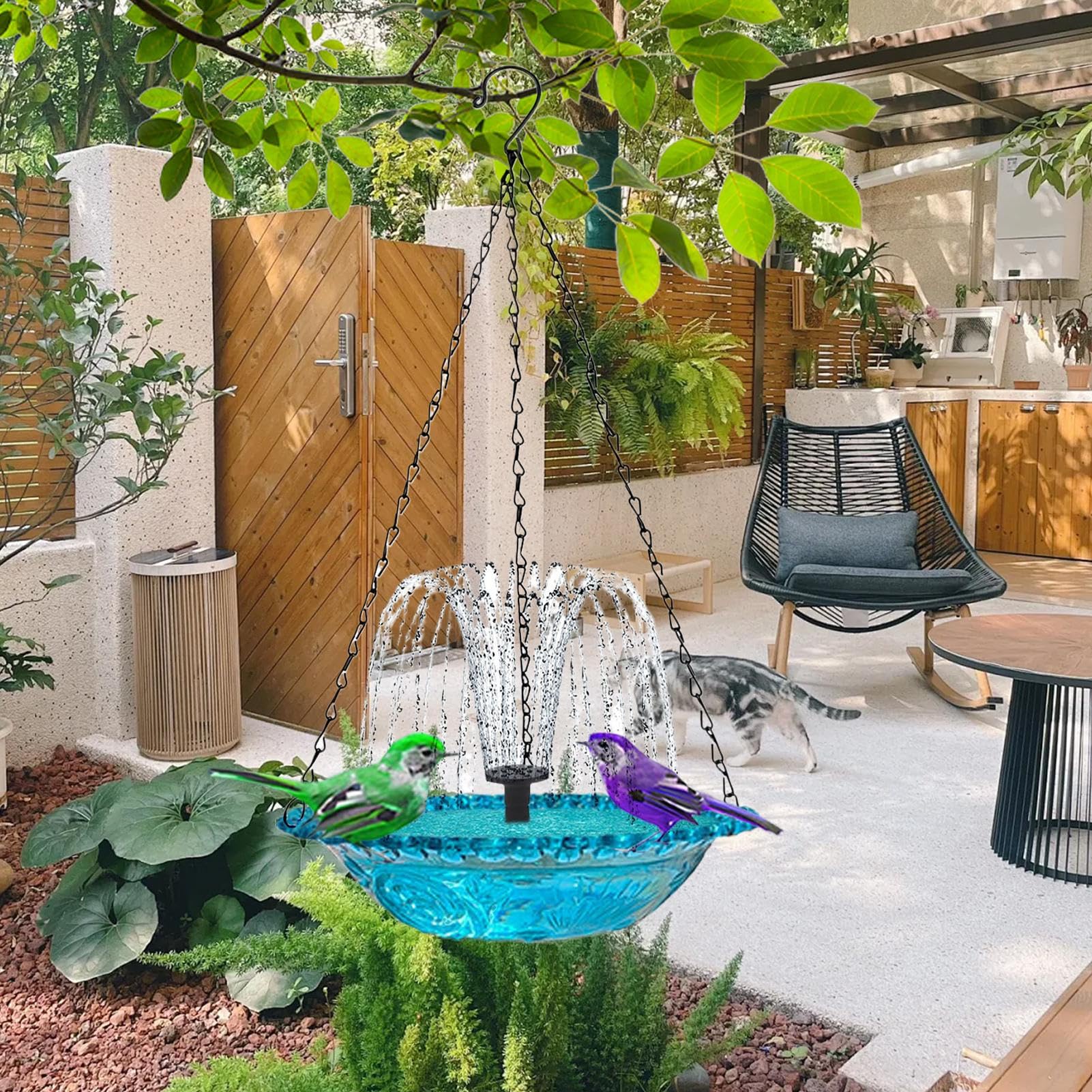 Bassin À Oiseaux,Fontaine Solaire pour Oiseaux - Abreuvoir Décoratif Suspendu pour Colibris Et Jardin Extérieur Patio
