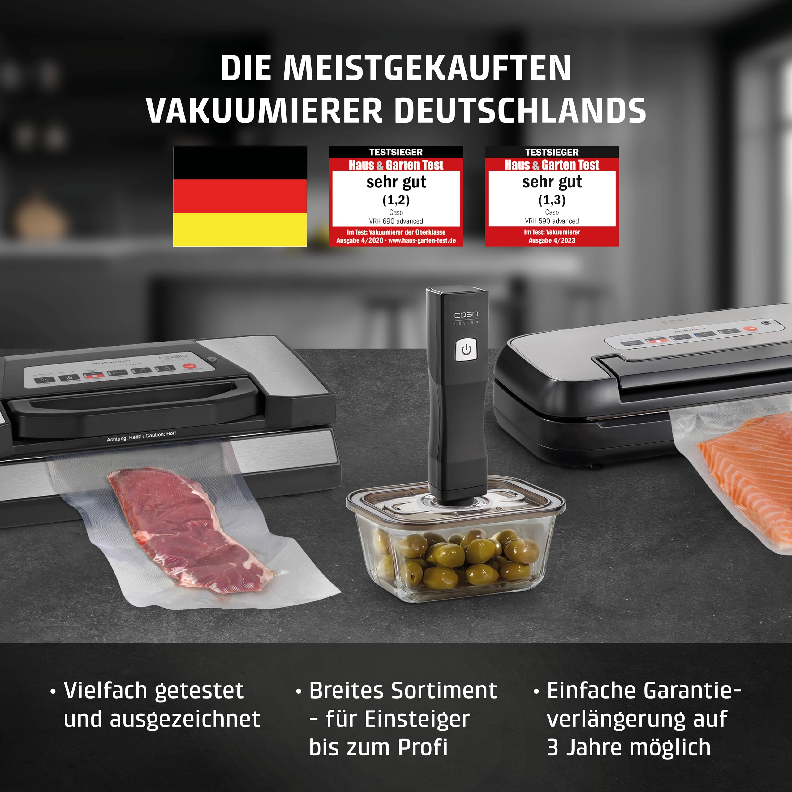 CASO VC10 Vakuumierer - Vakuumiergerät, 30cm Schweißnaht, inkl. 10 Profi-Folienbeutel