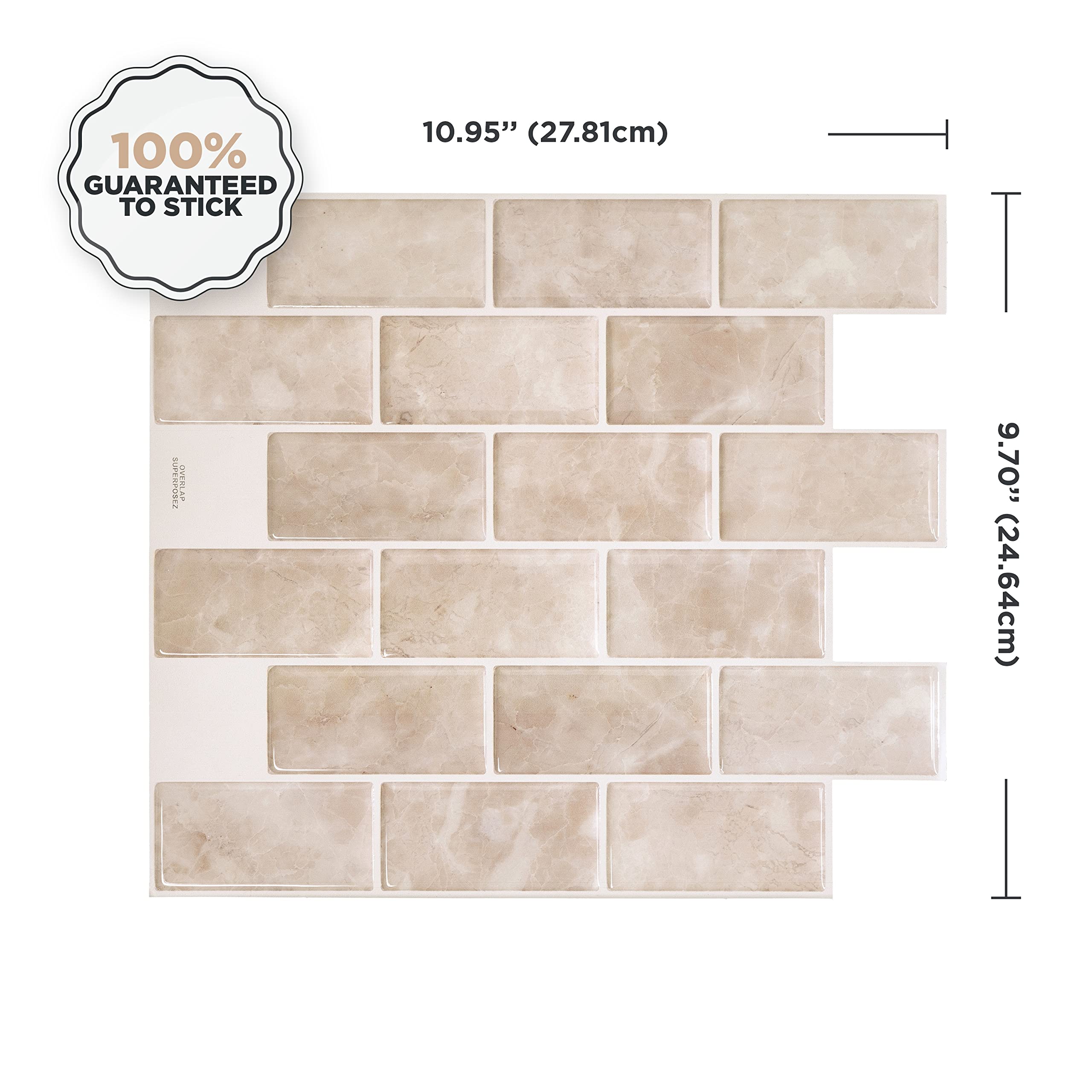 Smart Tiles Peel and Stick Backsplash Subway Sora Beige, Marble 4