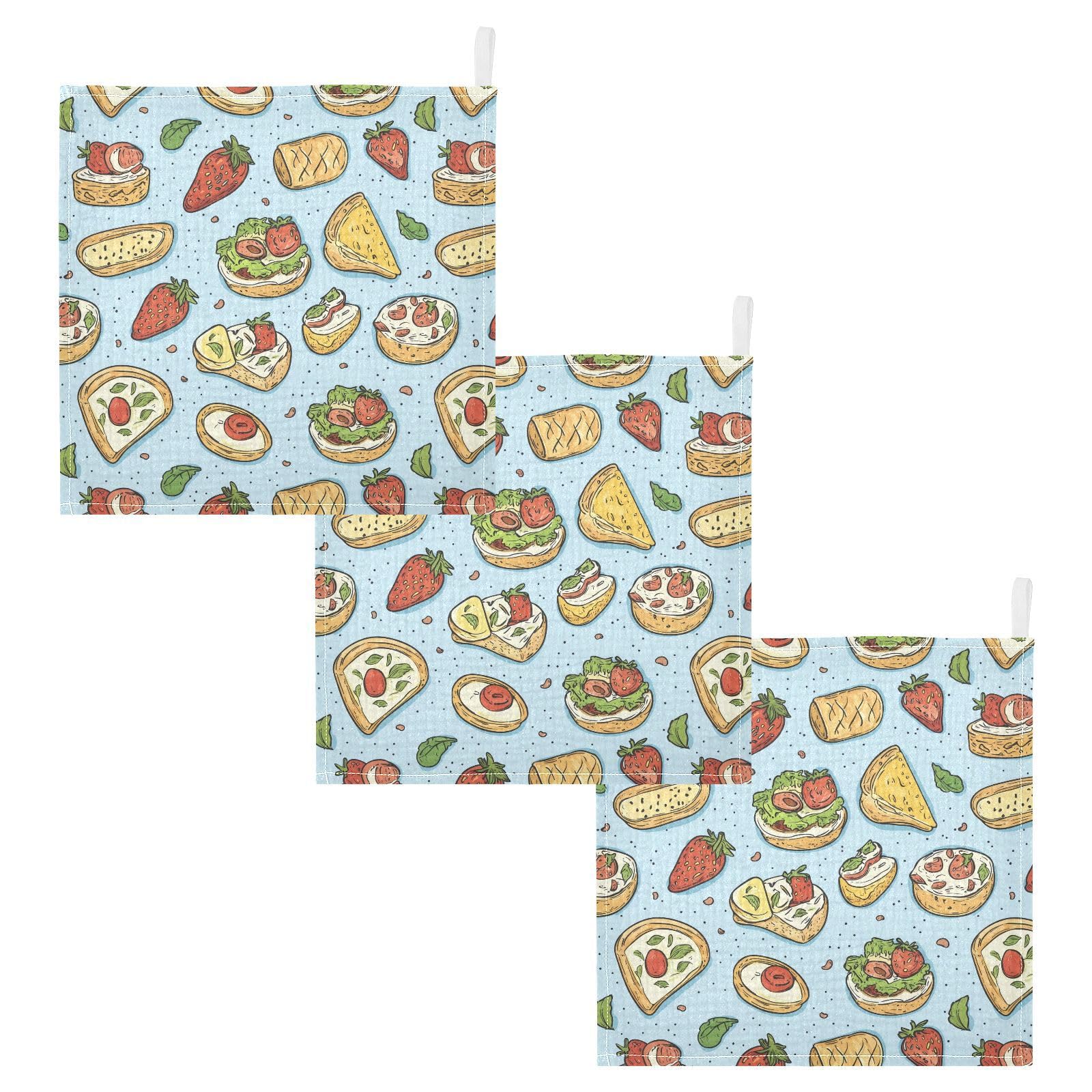 vvfelixl Baby Muslin Washcloths Colorful Sketchy Food Baby Burp Cloths Cotton Babys Face Towel for Newborn Infants Boys Girls Soft and Absorbent 11.8 X 11.8 in, 3 Pack