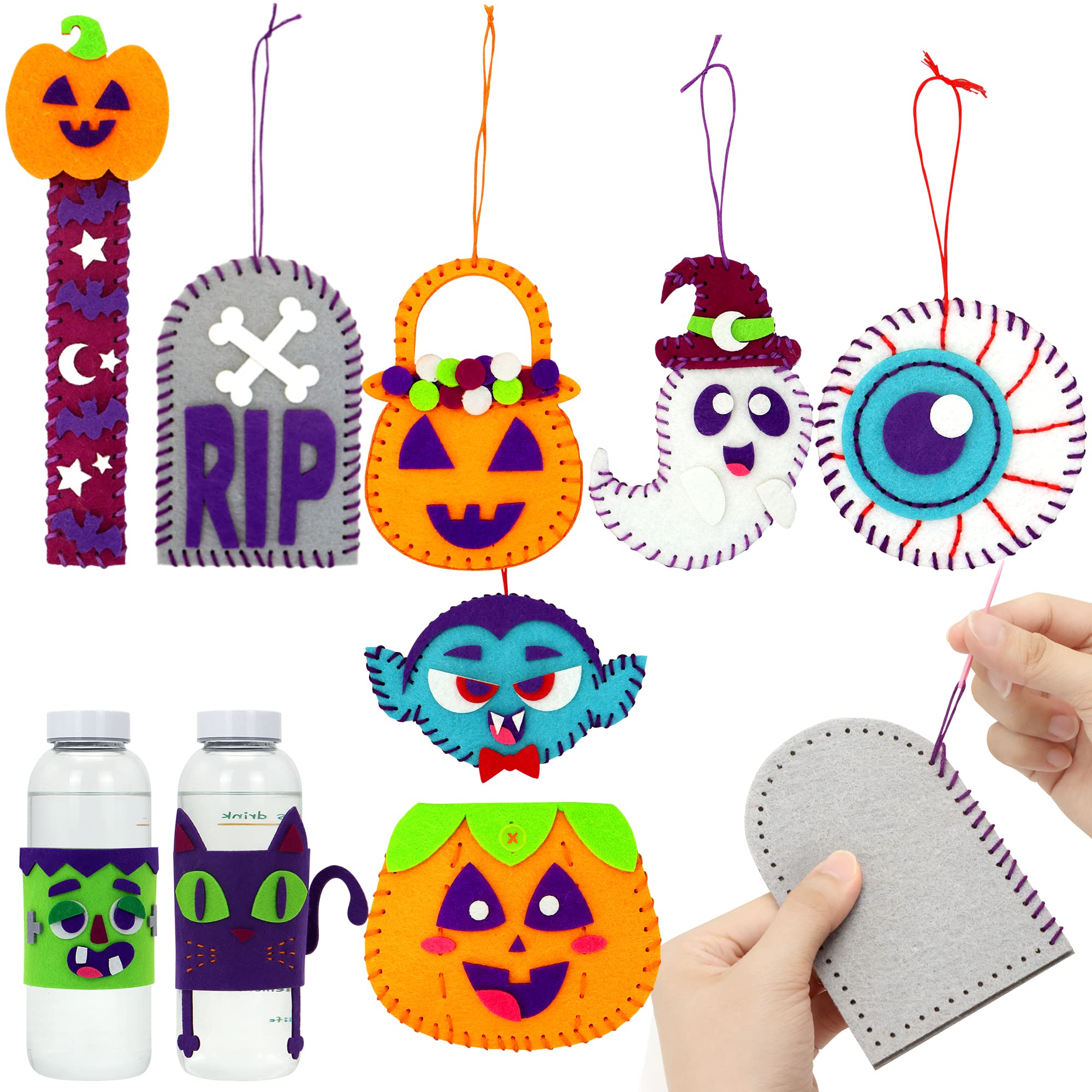 Klever Kits 9 Pcs Halloween Sewing Craft Kit for Kids Includes Halloween  Felt Ornaments, Cup Sleeve,
